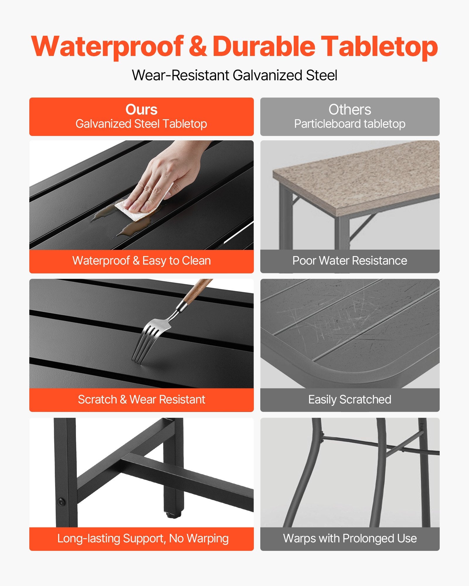 Outdoor Rectangle Bar Table - 39.4 x 15 in, Waterproof & Sturdy Metal Frame for Patio, Balcony, Yard, Hot Tub, Poolside, Indoor Dining