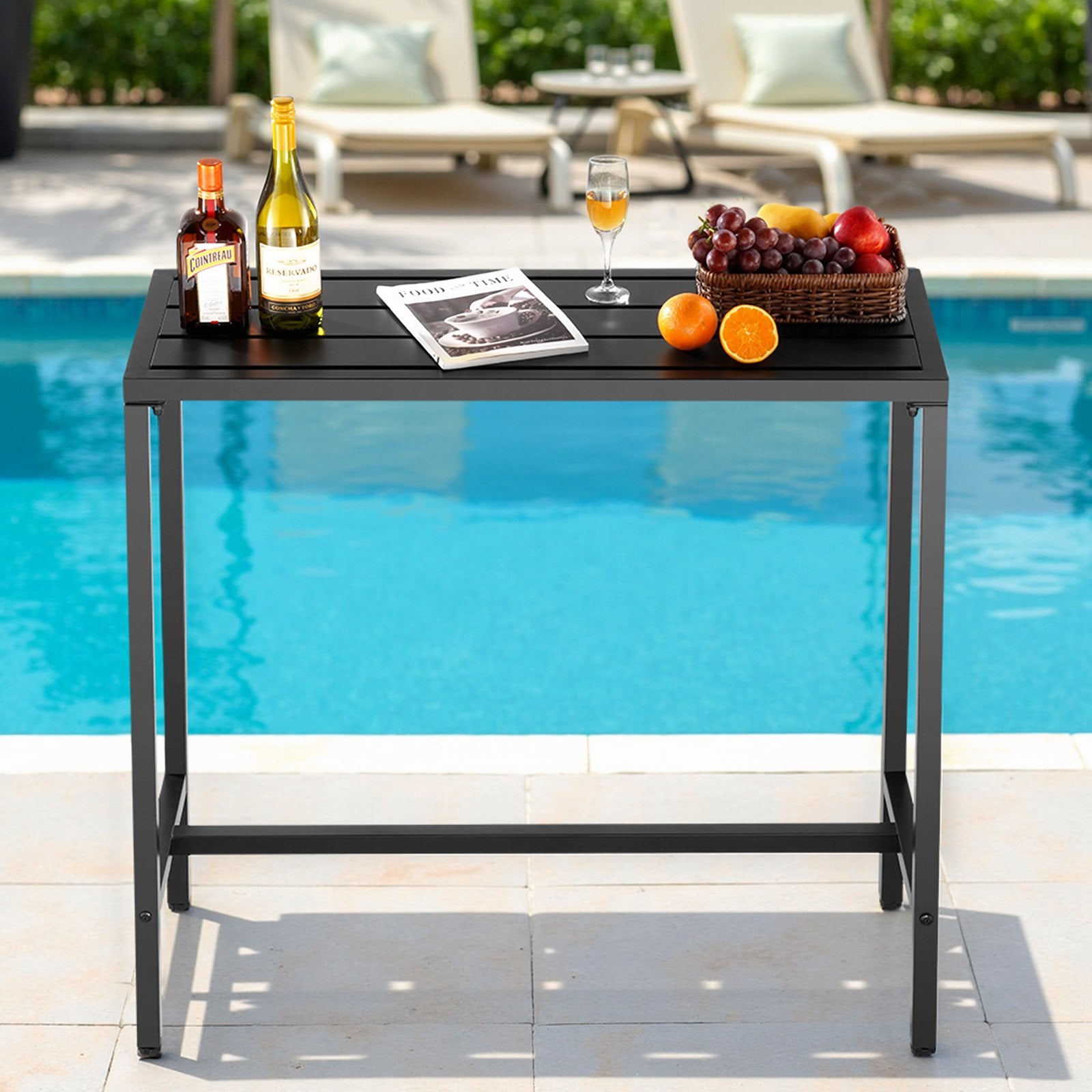 Outdoor Rectangle Bar Table - 39.4 x 15 in, Waterproof & Sturdy Metal Frame for Patio, Balcony, Yard, Hot Tub, Poolside, Indoor Dining