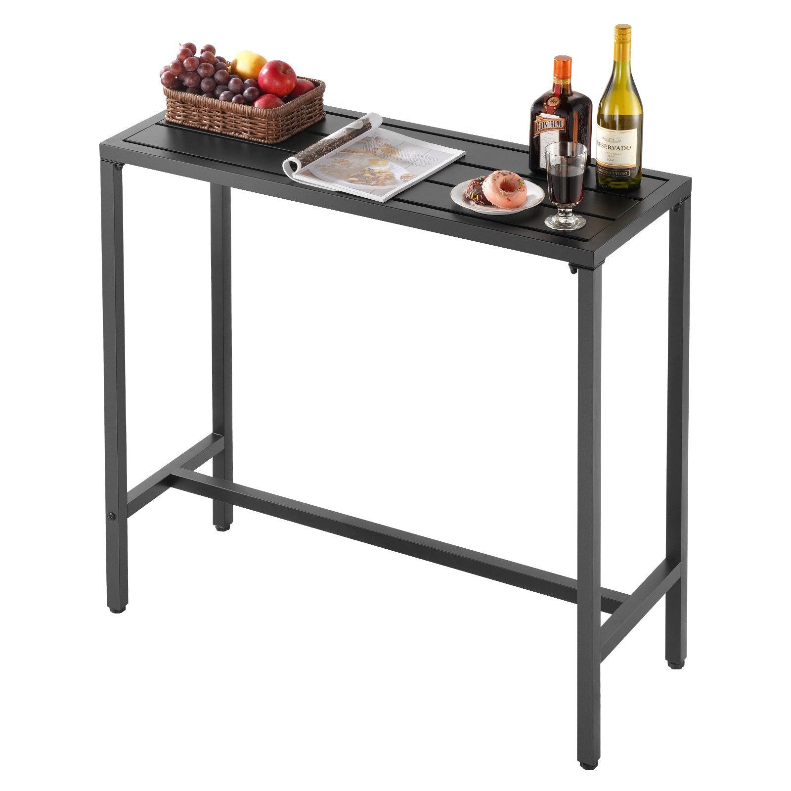 Outdoor Rectangle Bar Table - 39.4 x 15 in, Waterproof & Sturdy Metal Frame for Patio, Balcony, Yard, Hot Tub, Poolside, Indoor Dining