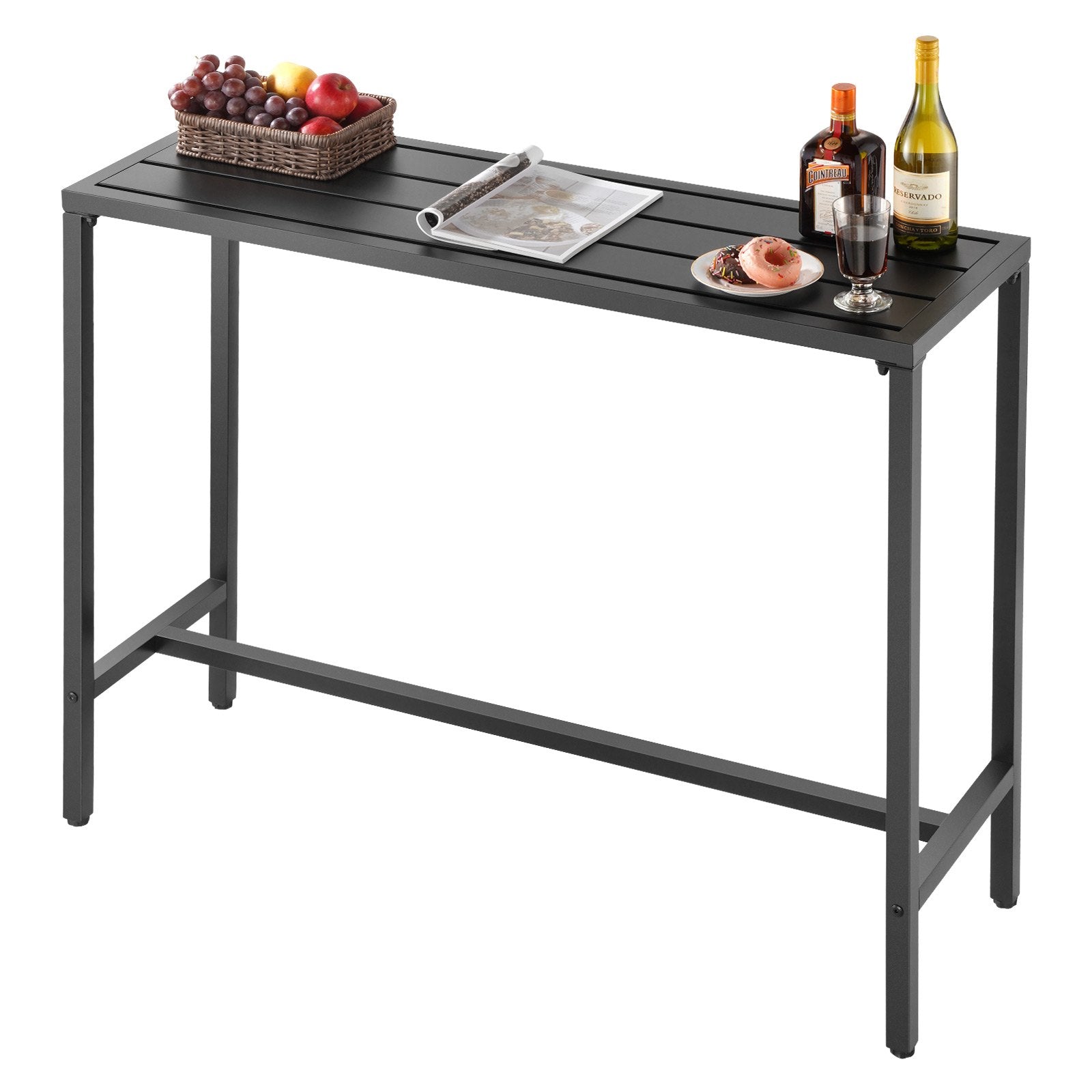 47" x 15" Rectangle Outdoor Bar Table with Waterproof Top & Sturdy Metal Frame for Patio, Balcony, Yard, Hot Tub, Poolside, Indoor Dining