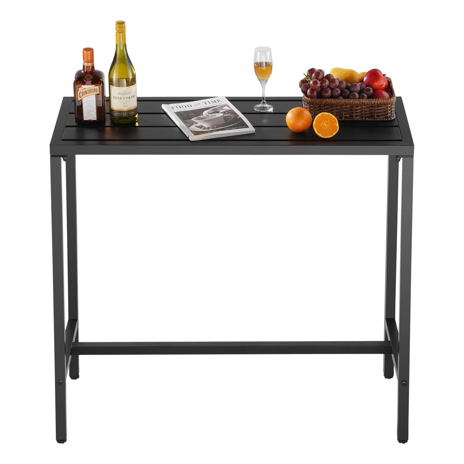 47" x 15" Rectangle Outdoor Bar Table with Waterproof Top & Sturdy Metal Frame for Patio, Balcony, Yard, Hot Tub, Poolside, Indoor Dining