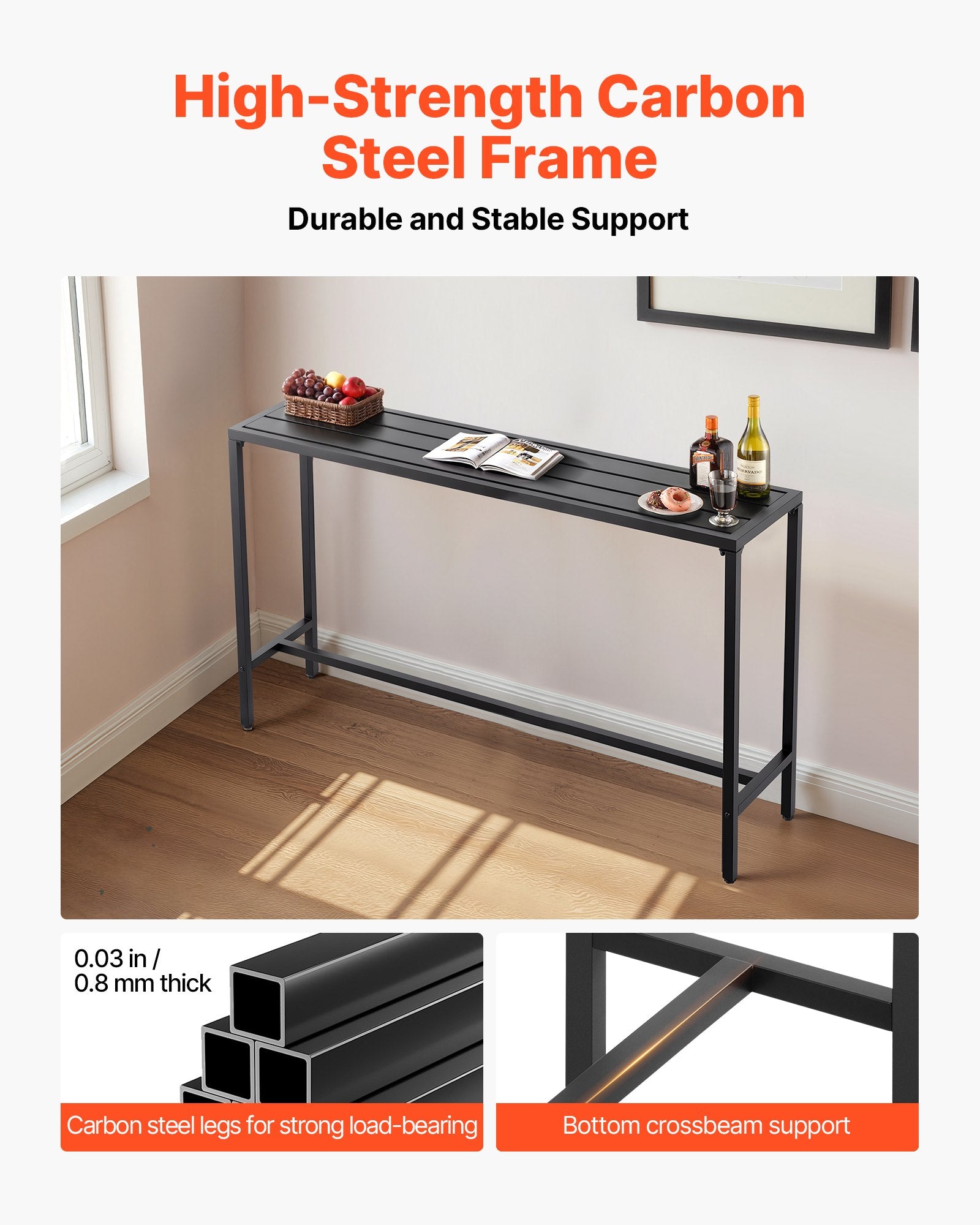 Elevate Your Outdoor Space with a 63 x 15 Inch Rectangle Bar Table – Waterproof, Sturdy Metal Frame for Balcony, Yard, Poolside, Indoor & More