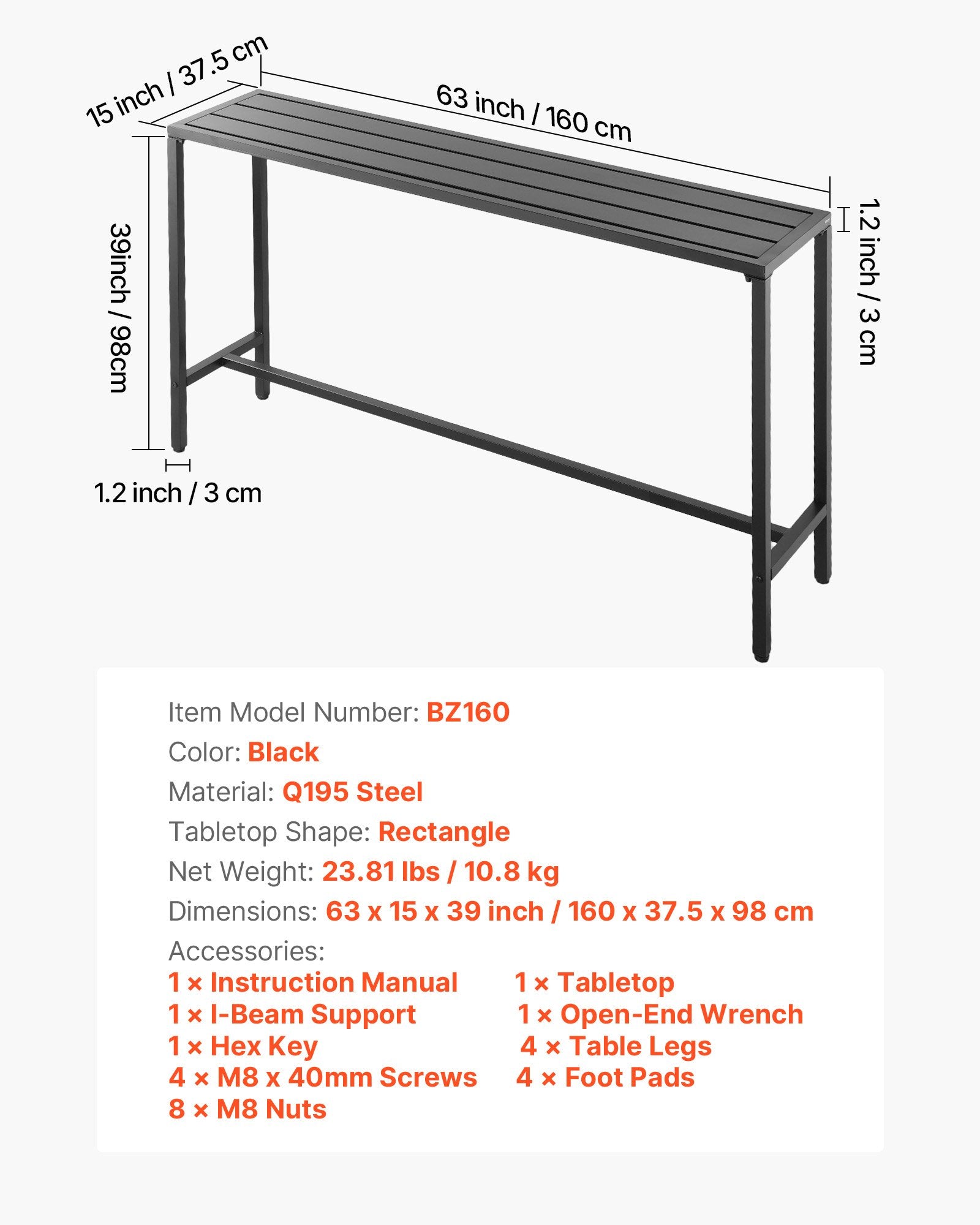 Elevate Your Outdoor Space with a 63 x 15 Inch Rectangle Bar Table – Waterproof, Sturdy Metal Frame for Balcony, Yard, Poolside, Indoor & More