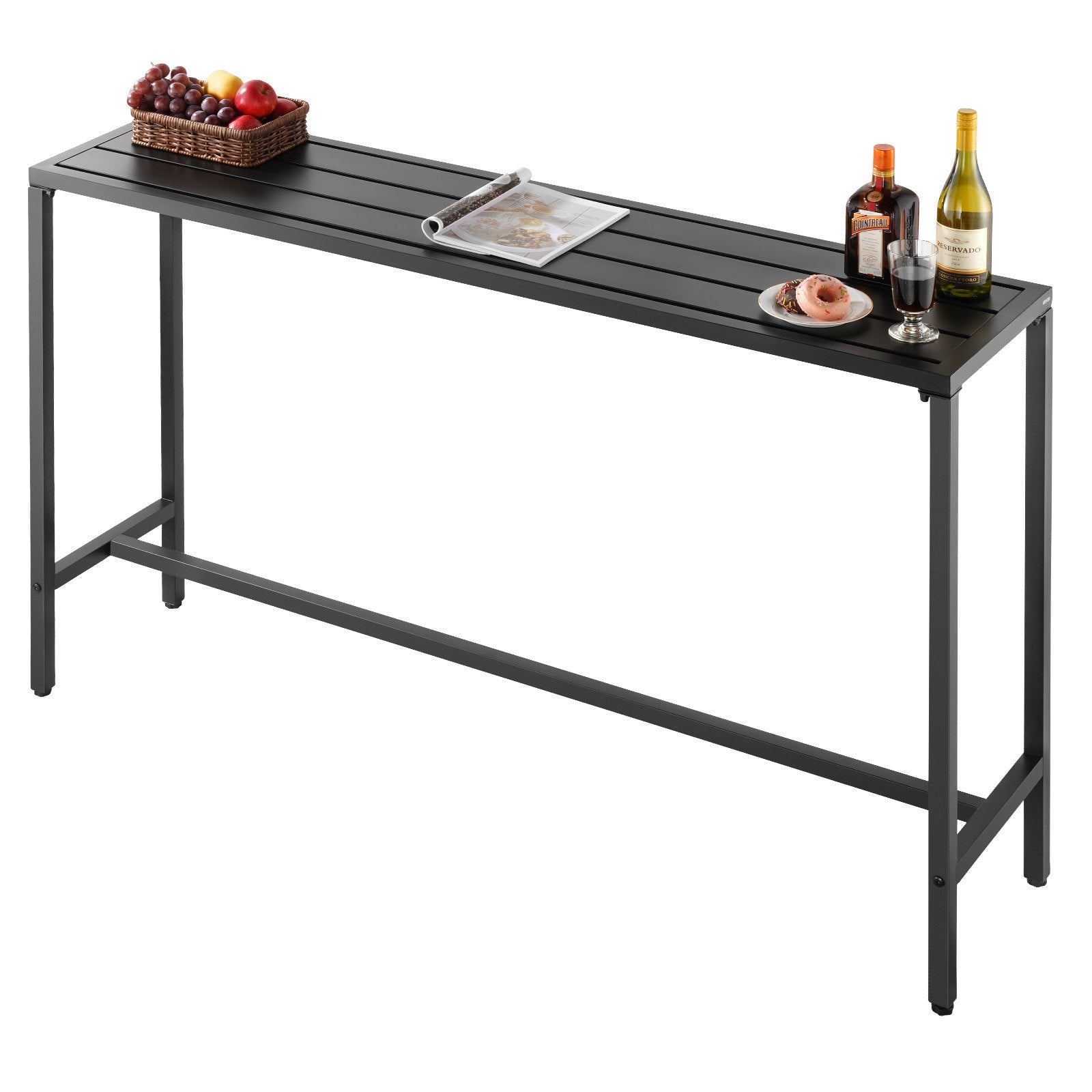 Elevate Your Outdoor Space with a 63 x 15 Inch Rectangle Bar Table – Waterproof, Sturdy Metal Frame for Balcony, Yard, Poolside, Indoor & More