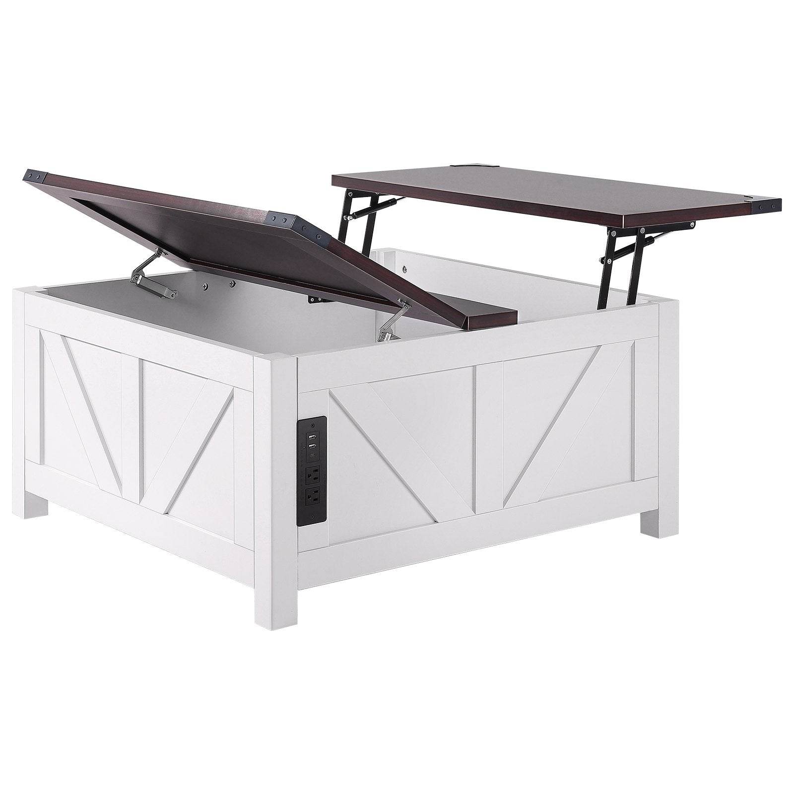 36" Rustic Farmhouse Coffee Table with Lift-Top, Built-in Power Strip, Solid Wood Legs, Storage, for Living Room & Bedroom
