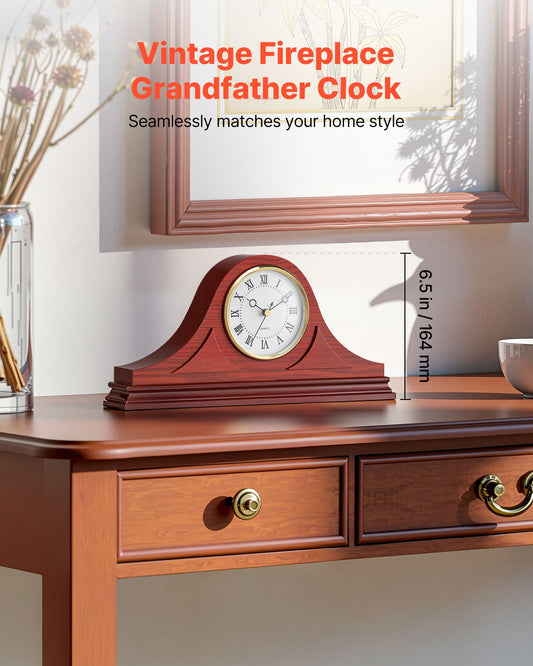 Classic 6.4" Cherry Tone Vintage Grandfather Clock with Silent Quartz Movement - Elegant MDF Mantelpiece for Home Decor, Living Room, Bedroom Gift