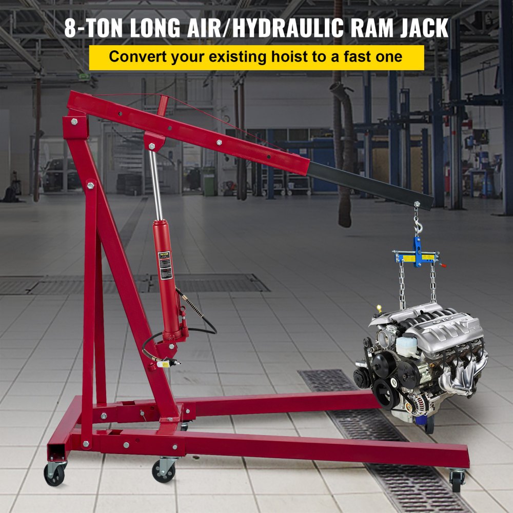 Heavy-Duty 8-Ton Long Ram Hydraulic Jack with Clevis Base for Engine Hoists and Garage Cranes