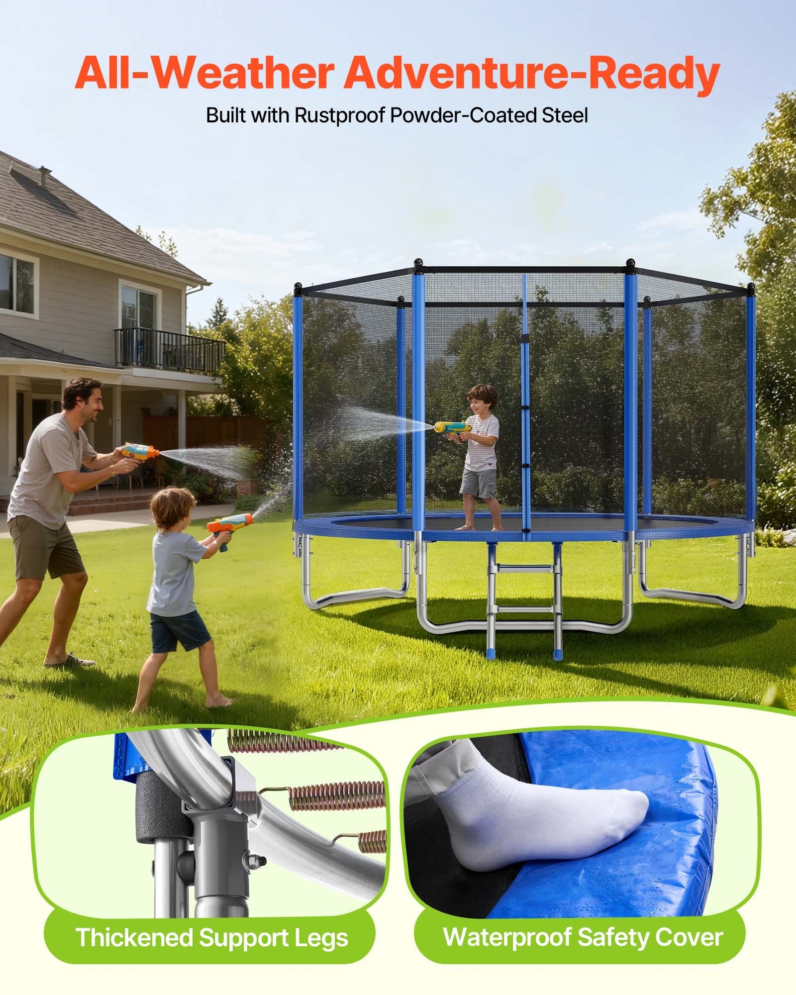 10FT Round Outdoor Trampoline with Enclosure Net, ASTM Approved, Heavy Duty, 330 lbs Capacity, Anti-Rust, Safe for Kids & Adults Backyard Fun