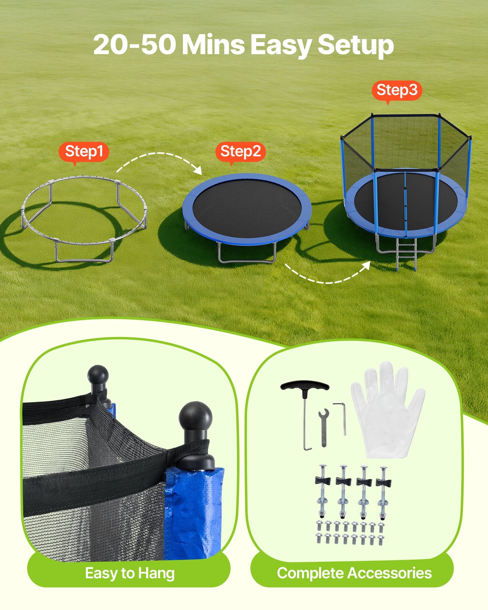 10FT Round Outdoor Trampoline with Enclosure Net, ASTM Approved, Heavy Duty, 330 lbs Capacity, Anti-Rust, Safe for Kids & Adults Backyard Fun