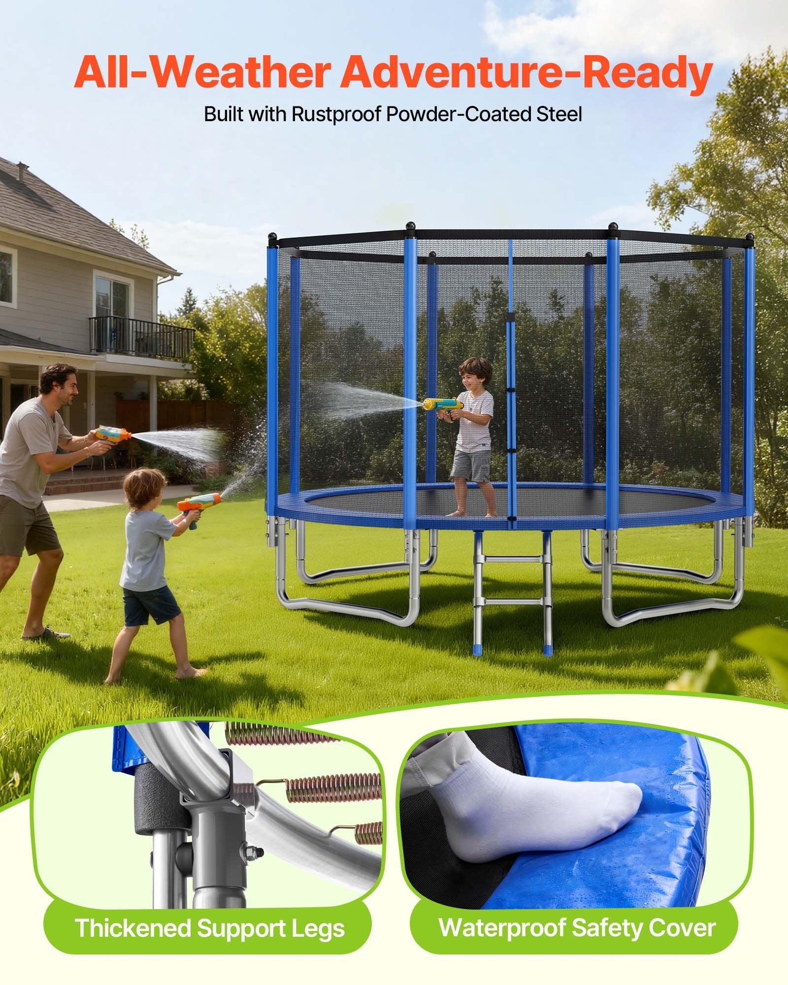 12FT Heavy Duty Outdoor Trampoline with Safety Enclosure Net, ASTM Certified, 400 lbs Capacity, Anti-Rust, Perfect for Kids & Adults, Easy Assembly, Backyard Fun