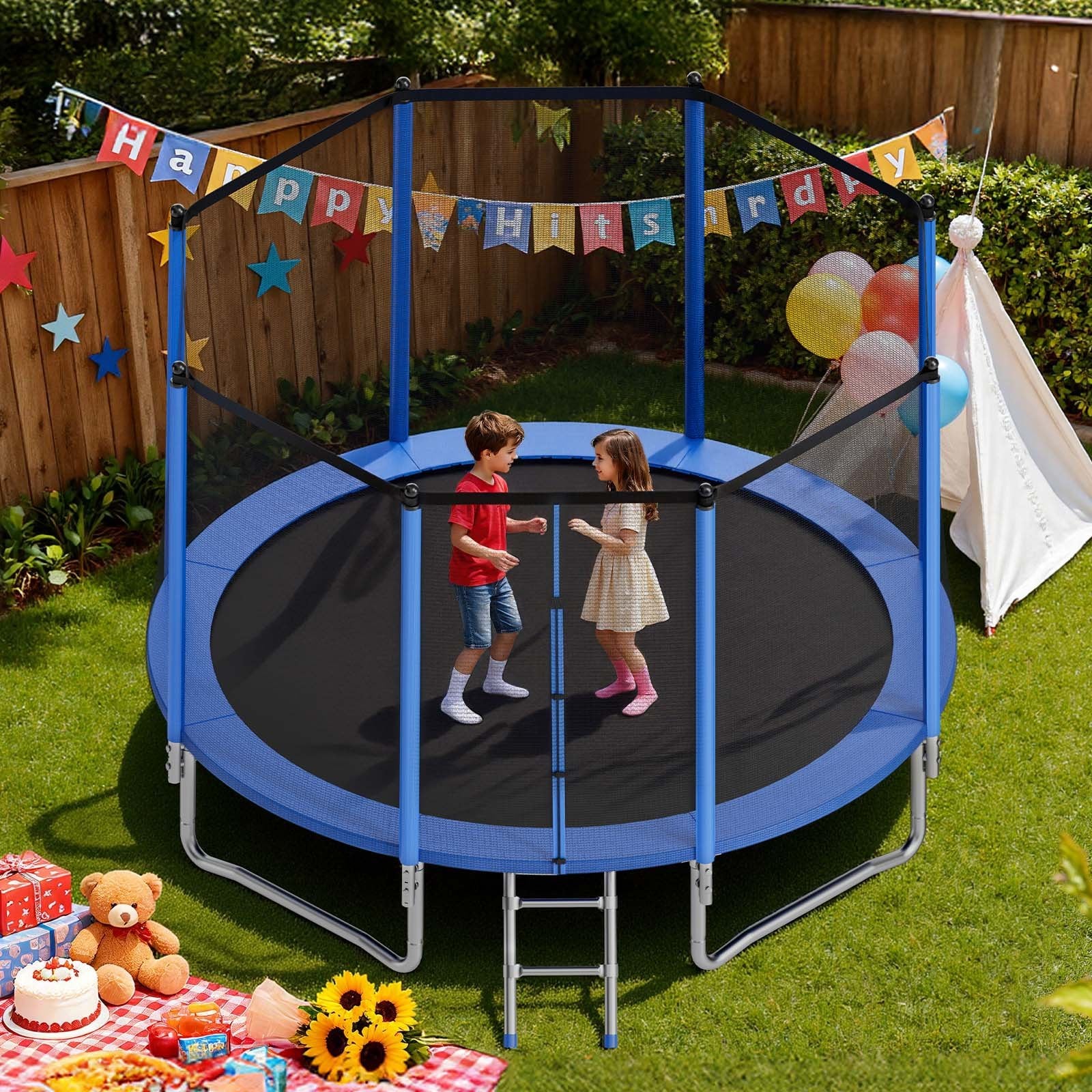 12FT Heavy Duty Outdoor Trampoline with Safety Enclosure Net, ASTM Certified, 400 lbs Capacity, Anti-Rust, Perfect for Kids & Adults, Easy Assembly, Backyard Fun