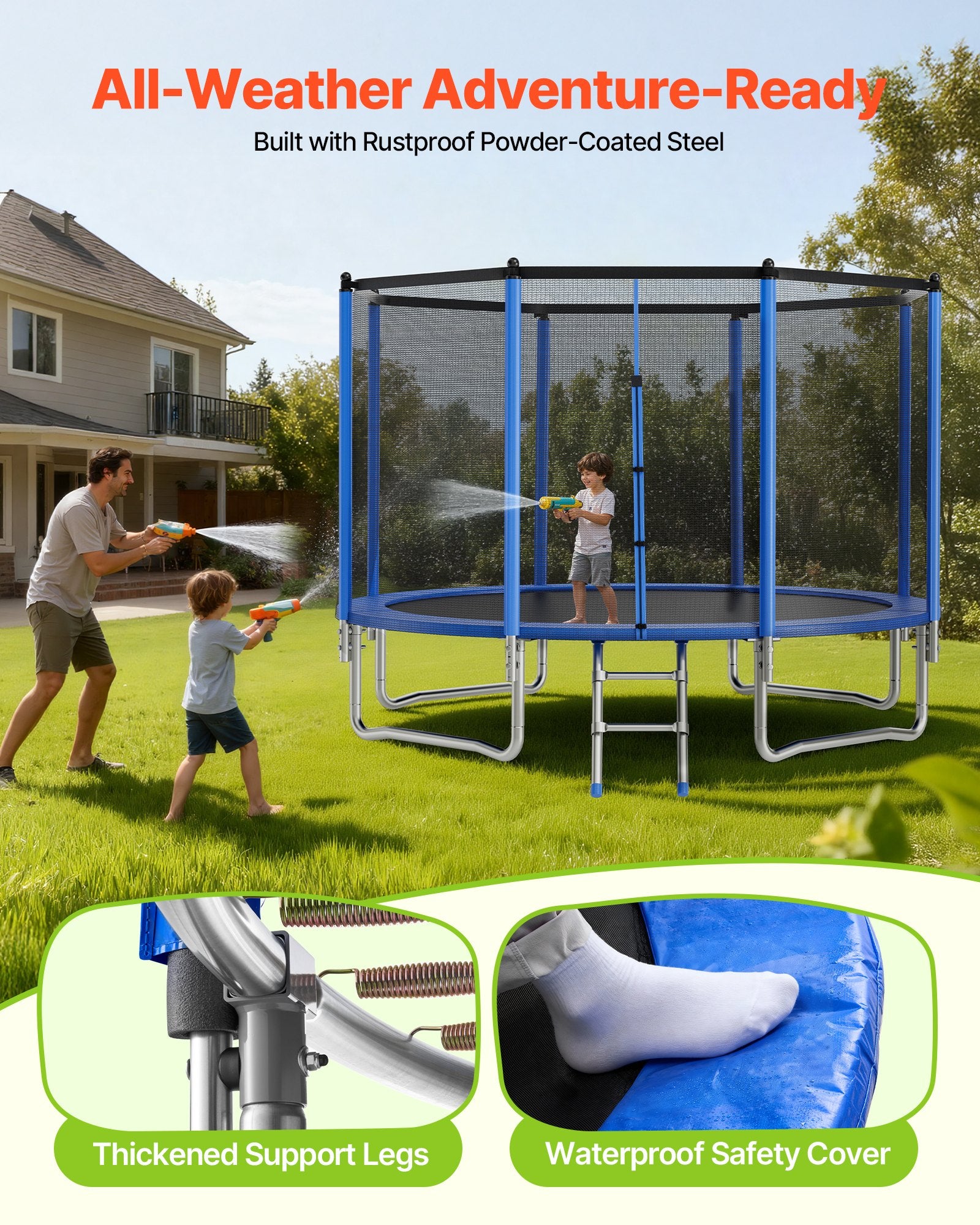 14FT Outdoor Recreational Trampoline with Safety Enclosure, Heavy Duty, ASTM Approved, 450 lbs Capacity, Anti-Rust for Kids & Adults, Perfect Backyard Fun