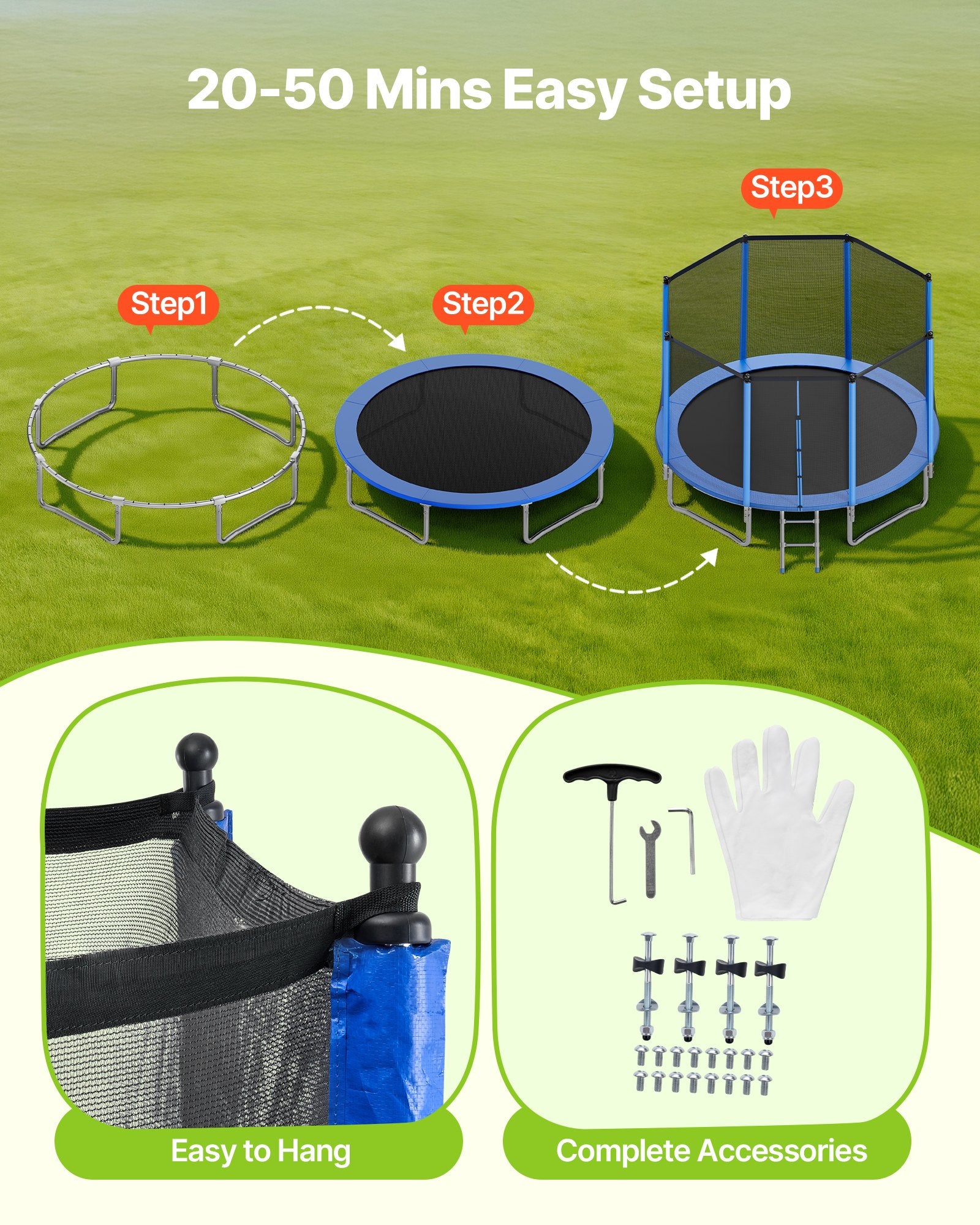 14FT Outdoor Recreational Trampoline with Safety Enclosure, Heavy Duty, ASTM Approved, 450 lbs Capacity, Anti-Rust for Kids & Adults, Perfect Backyard Fun
