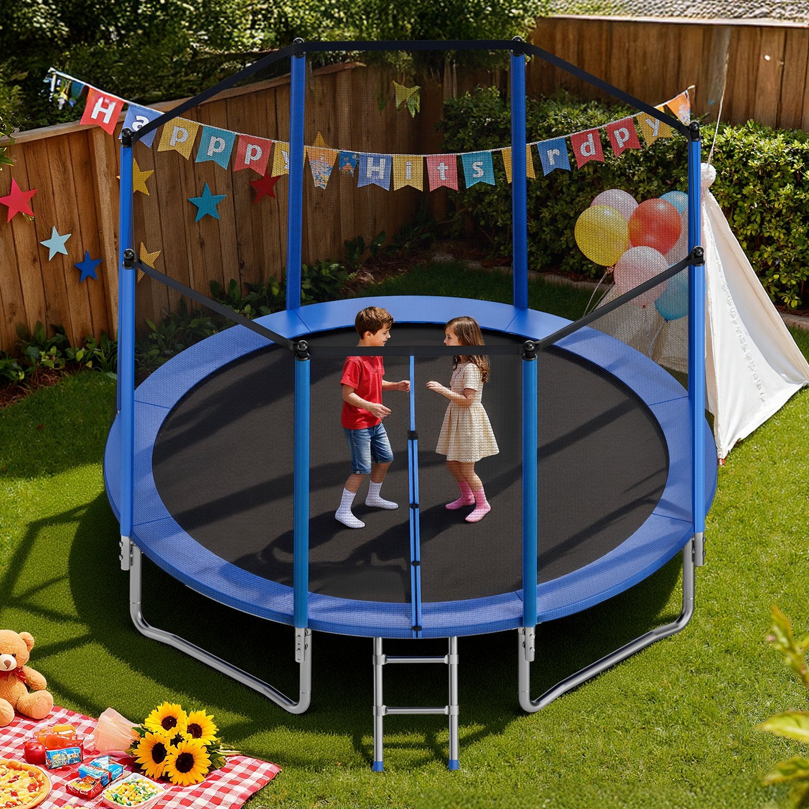 14FT Outdoor Recreational Trampoline with Safety Enclosure, Heavy Duty, ASTM Approved, 450 lbs Capacity, Anti-Rust for Kids & Adults, Perfect Backyard Fun