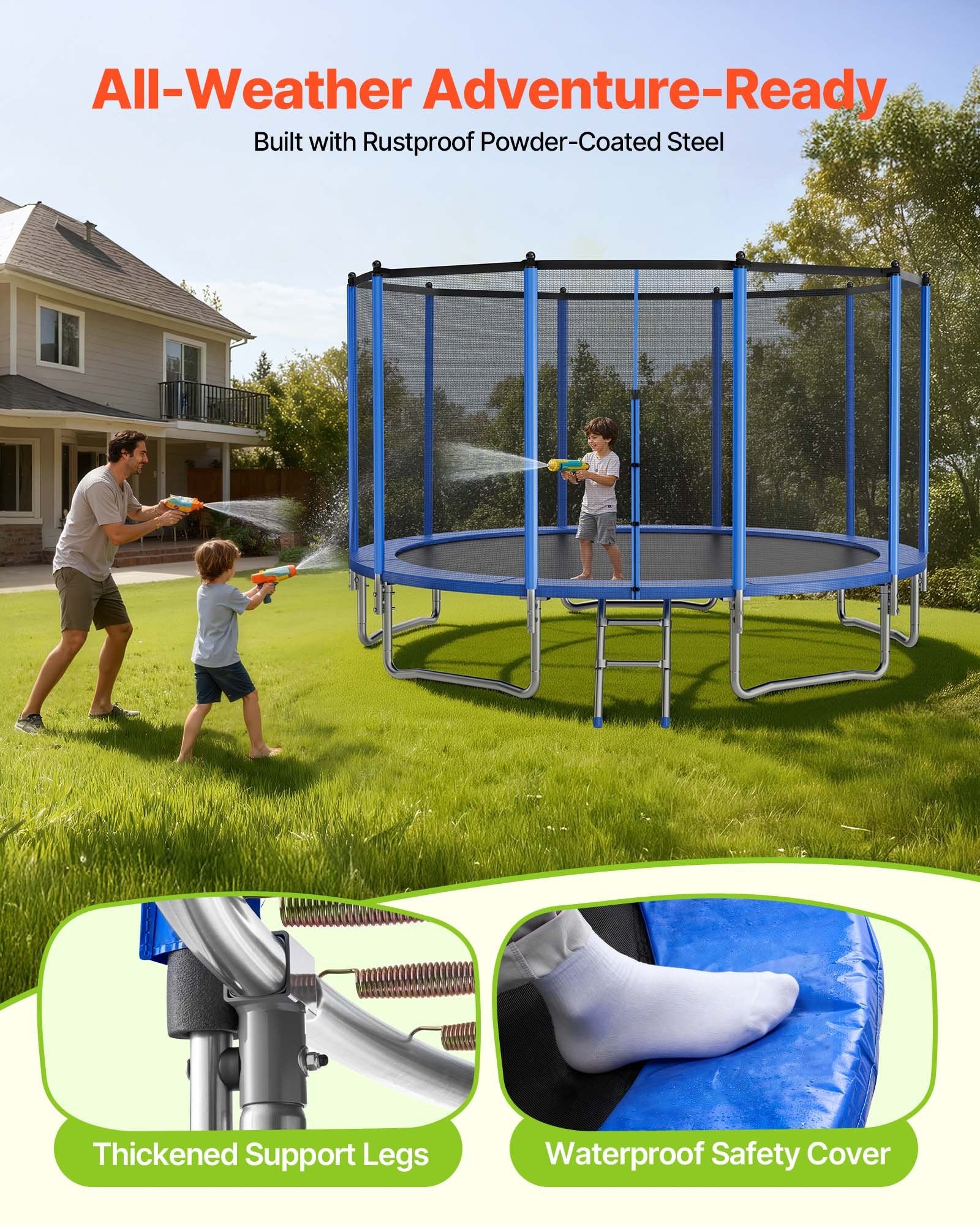15FT Outdoor Trampoline with Enclosure Net, Heavy Duty, ASTM Approved, 470 lbs Capacity, Anti-Rust, Safe for Kids & Adults, Backyard Fun