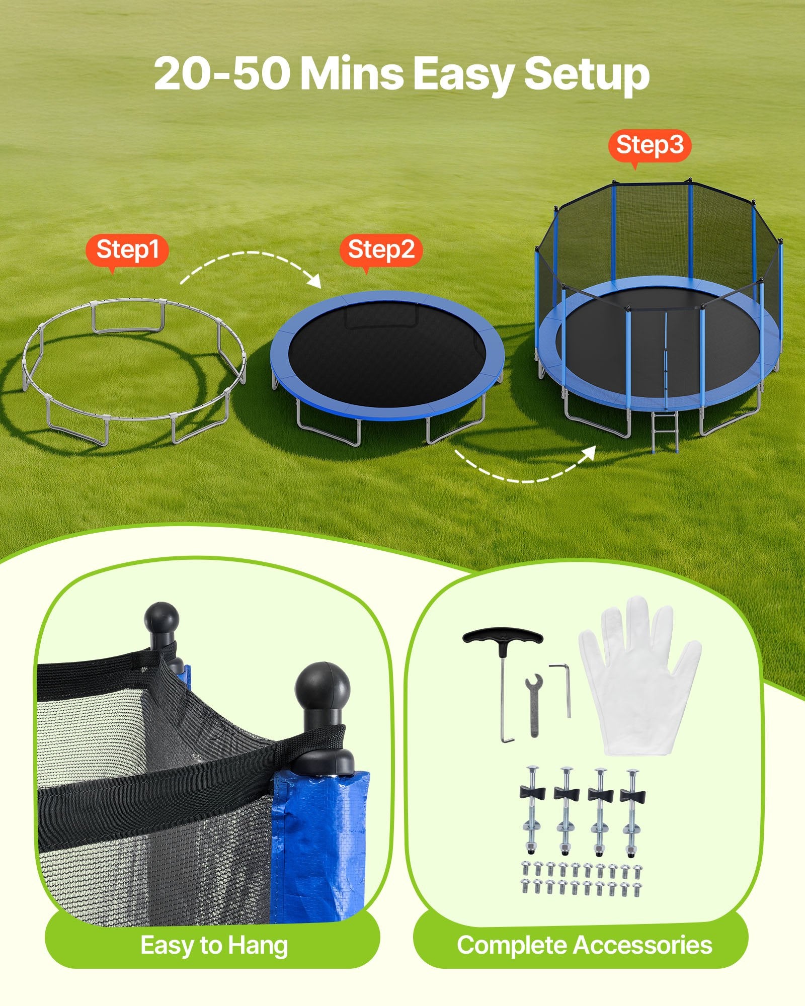 15FT Outdoor Trampoline with Enclosure Net, Heavy Duty, ASTM Approved, 470 lbs Capacity, Anti-Rust, Safe for Kids & Adults, Backyard Fun