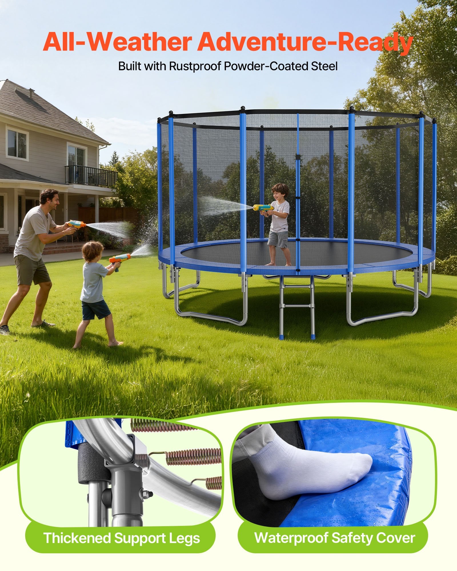 16FT Heavy Duty Outdoor Trampoline with Enclosure Net, ASTM Approved, Anti-Rust Design, 475 lbs Weight Limit for Kids & Adults, Safe Backyard Fun
