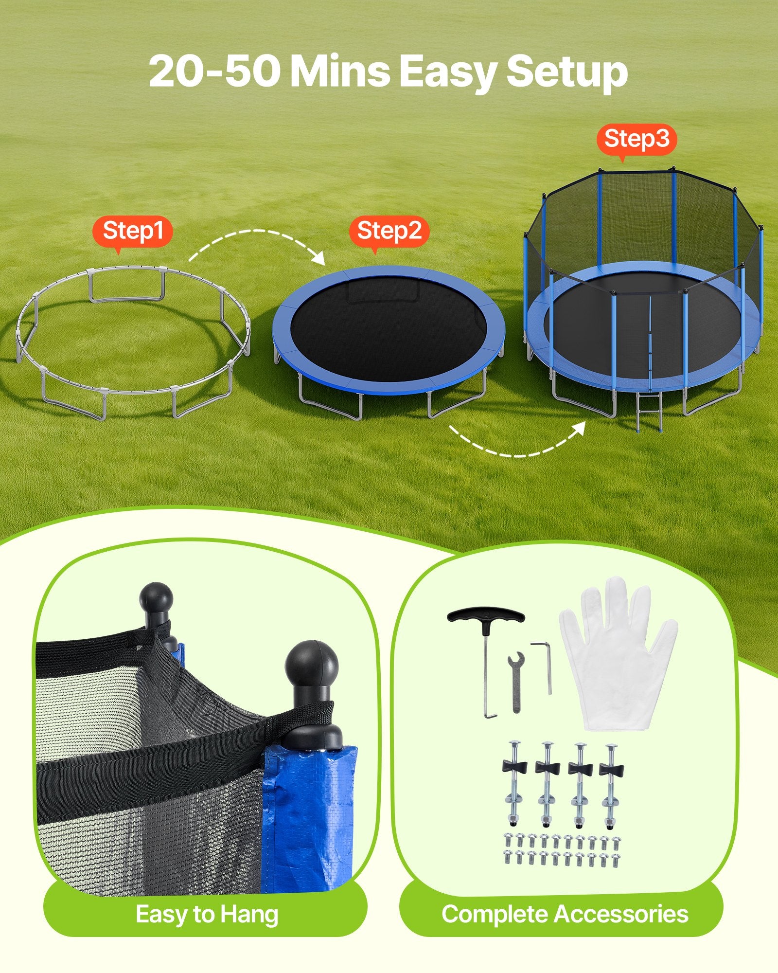 16FT Heavy Duty Outdoor Trampoline with Enclosure Net, ASTM Approved, Anti-Rust Design, 475 lbs Weight Limit for Kids & Adults, Safe Backyard Fun