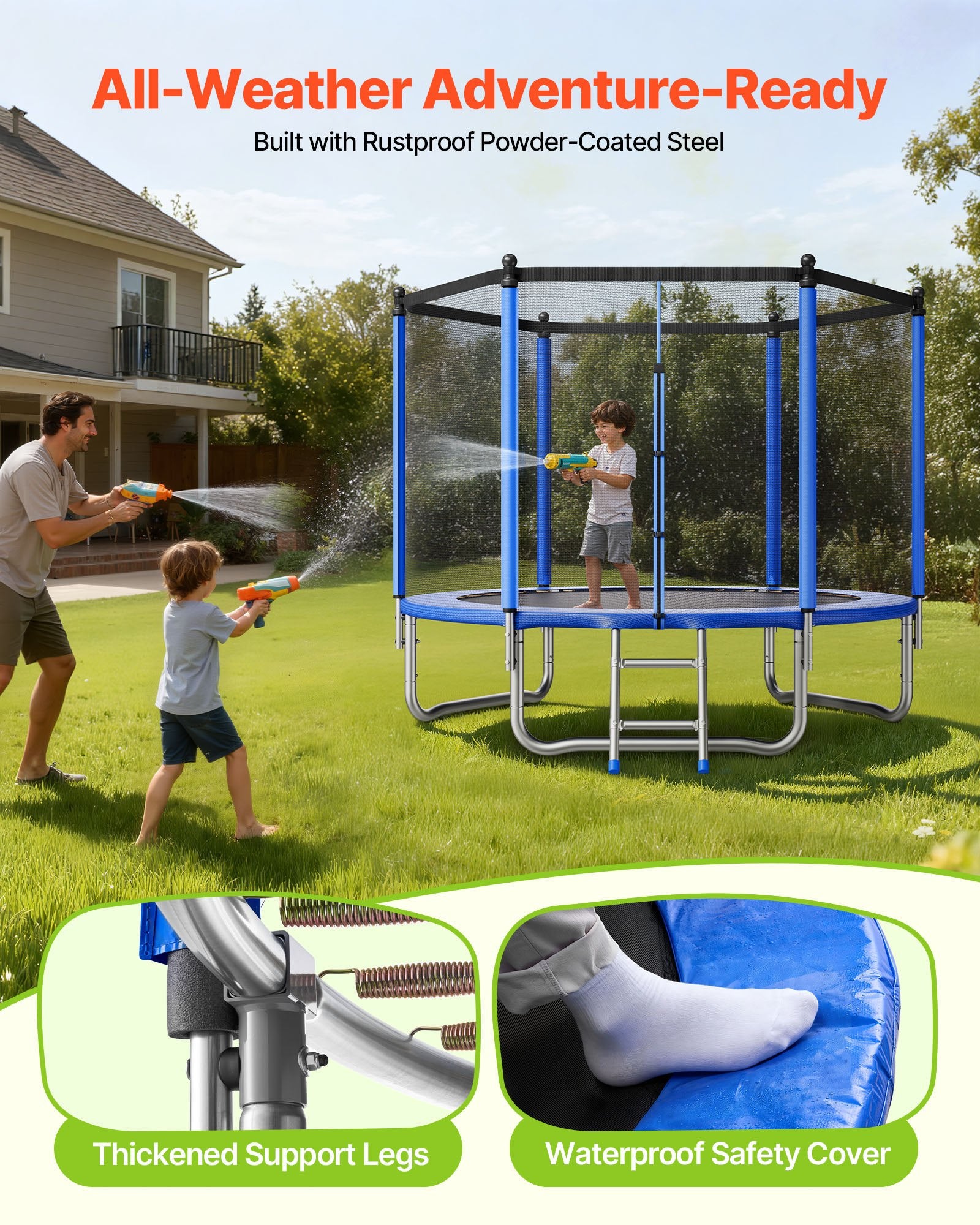 8FT Round Recreational Trampoline with Safety Enclosure Net, Heavy Duty ASTM Approved, Anti-Rust for Kids & Adults, 265 lbs Capacity, Perfect Backyard Fun