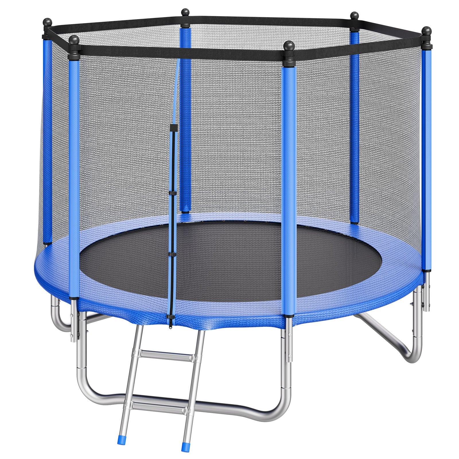 8FT Round Recreational Trampoline with Safety Enclosure Net, Heavy Duty ASTM Approved, Anti-Rust for Kids & Adults, 265 lbs Capacity, Perfect Backyard Fun