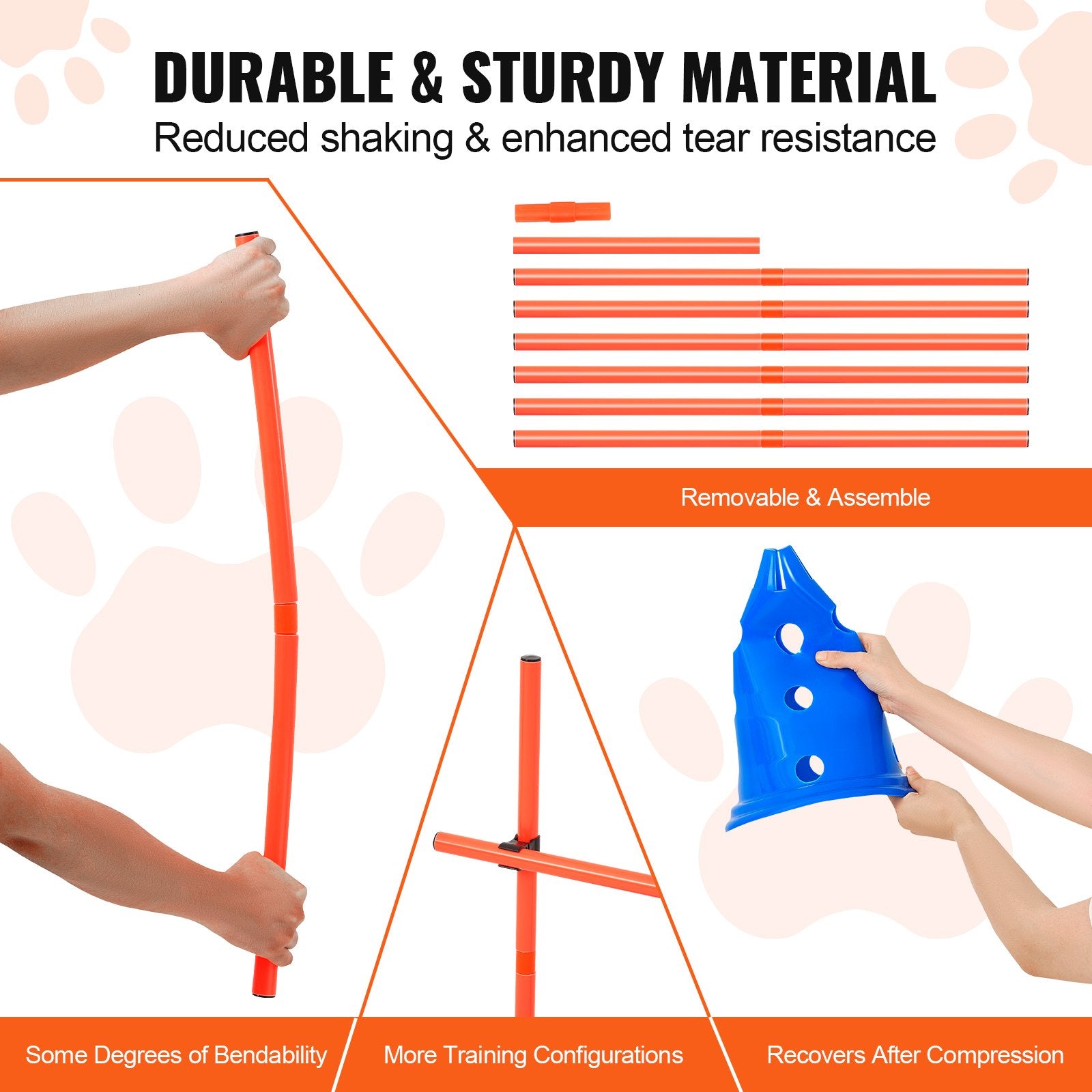 Dog Agility Training Set - 6 PCS Kit with Adjustable Hurdle Cones and Rods, Portable Puppy Obstacle Course, Includes Storage Bag, Durable PVC Material