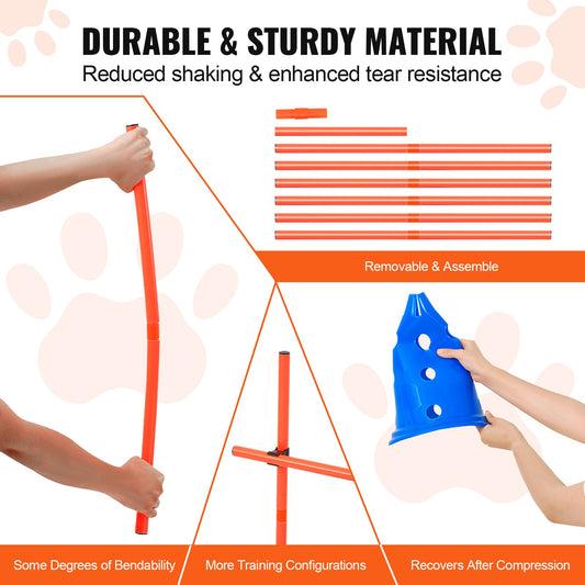Dog Agility Training Set - 6 PCS Kit with Adjustable Hurdle Cones and Rods, Portable Puppy Obstacle Course, Includes Storage Bag, Durable PVC Material