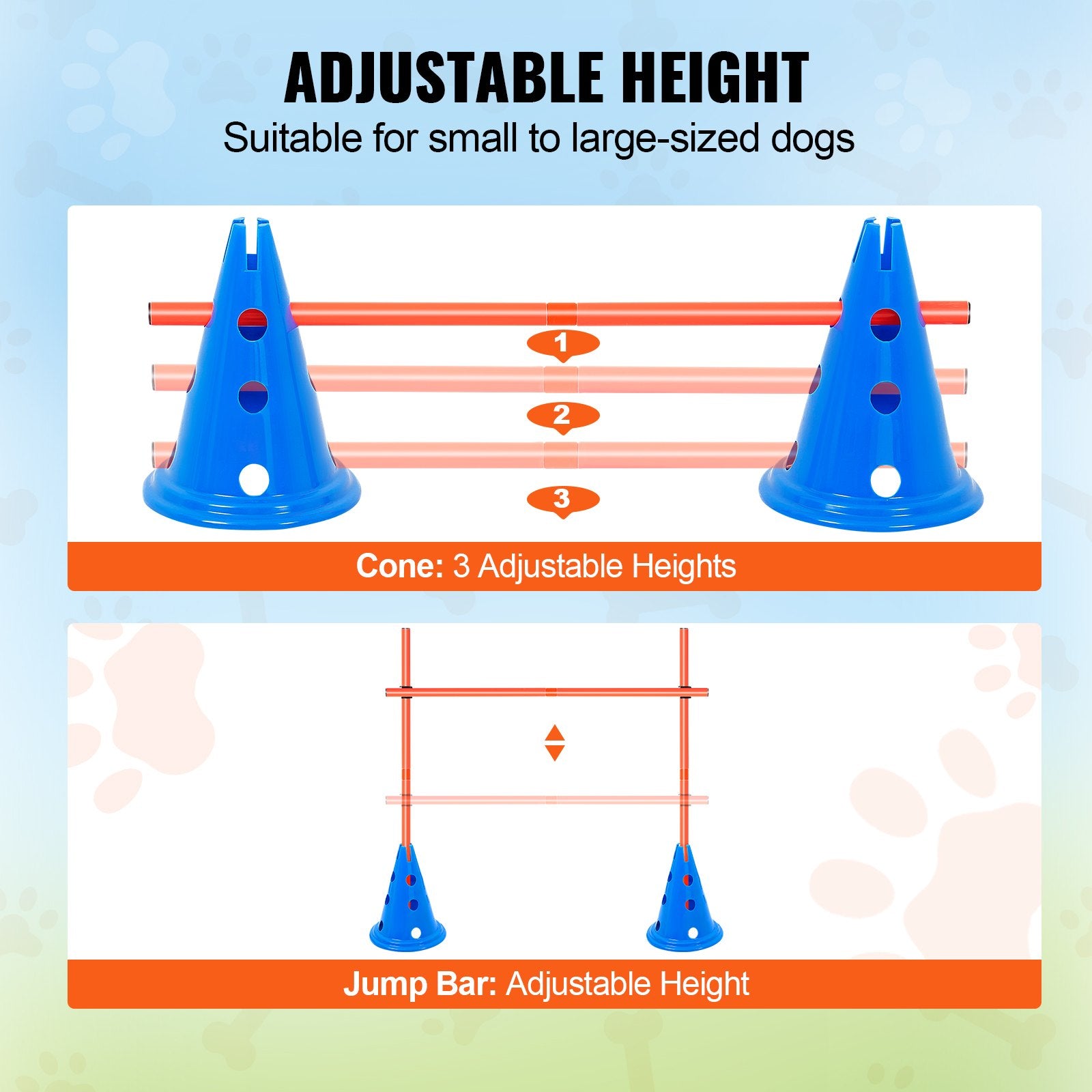 Dog Agility Training Set - 6 PCS Kit with Adjustable Hurdle Cones and Rods, Portable Puppy Obstacle Course, Includes Storage Bag, Durable PVC Material