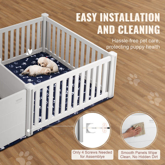 Spacious Milk White Dog Whelping Box with Dual Zone Design, Rails, Washable Pee Pads & Storage Bags - Ideal Puppy Birthing Pen Solution