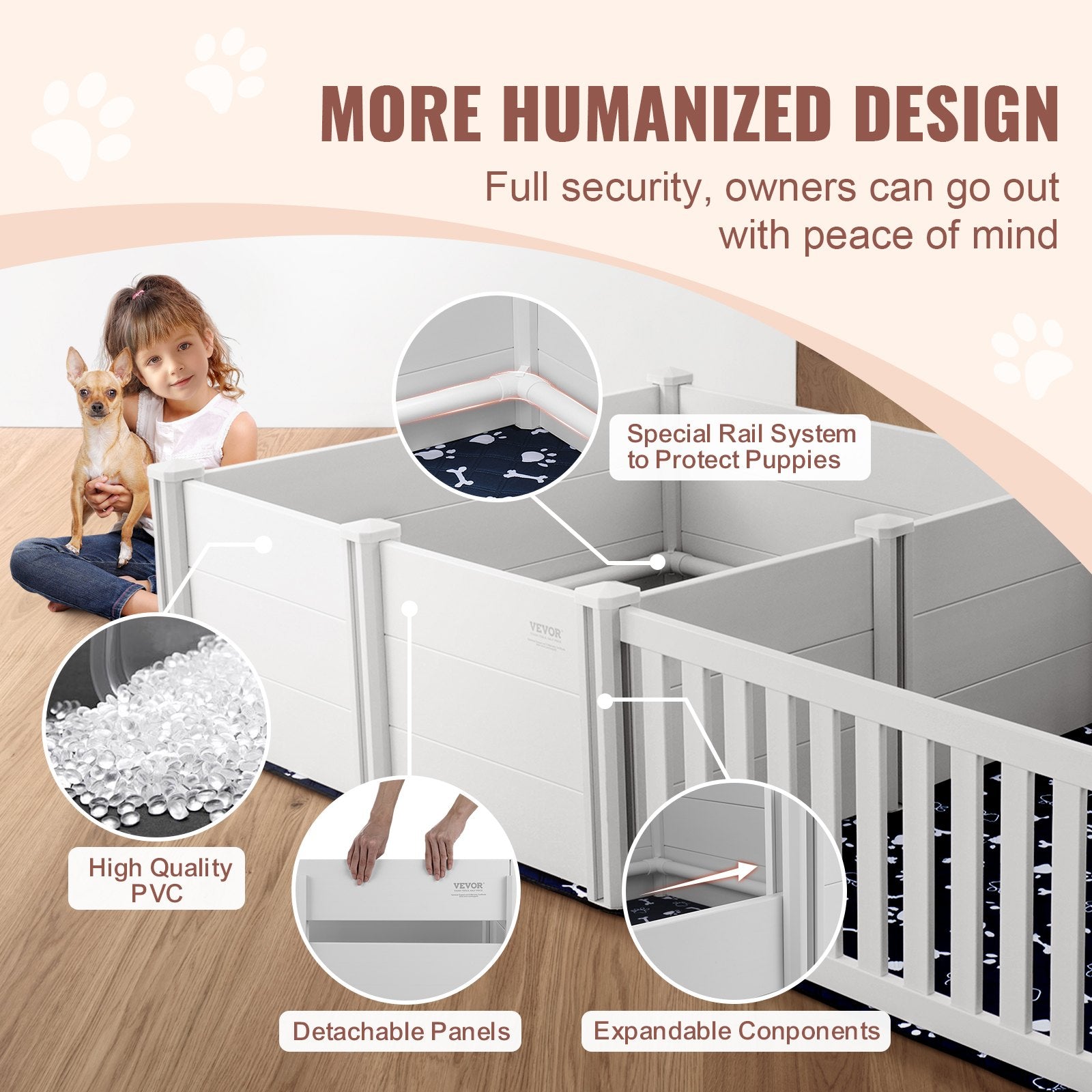 Spacious Milk White Dog Whelping Box with Dual Zone Design, Rails, Washable Pee Pads & Storage Bags - Ideal Puppy Birthing Pen Solution