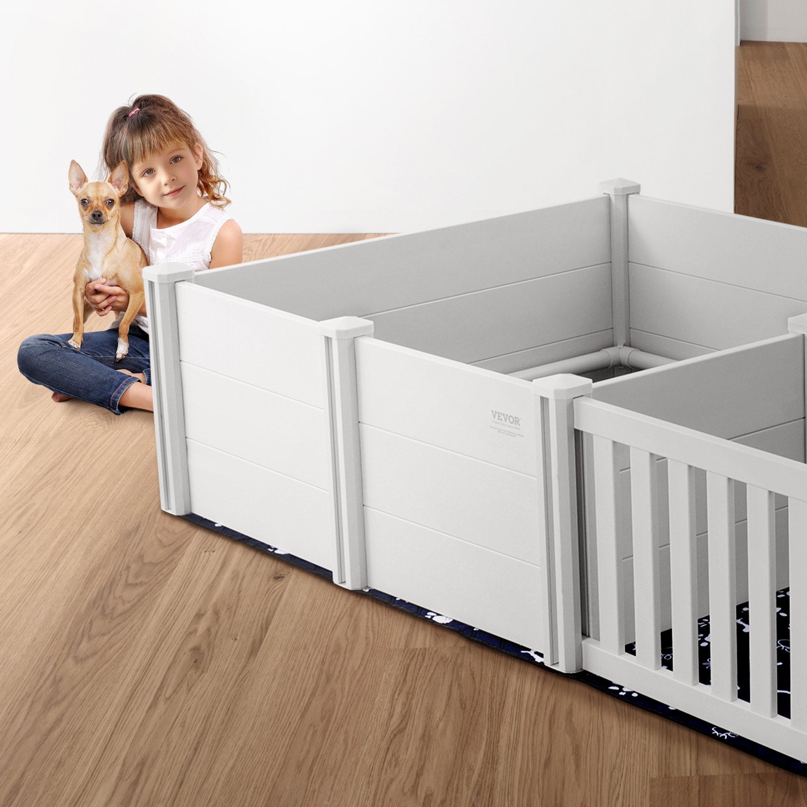 Spacious Milk White Dog Whelping Box with Dual Zone Design, Rails, Washable Pee Pads & Storage Bags - Ideal Puppy Birthing Pen Solution
