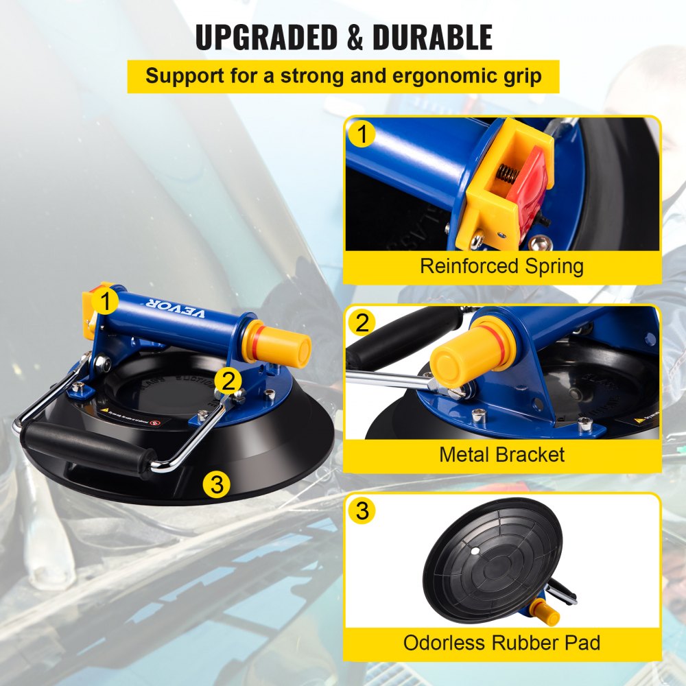 Heavy-Duty 10'' Vacuum Suction Cup for Moving Large Glass and Tiles, 275lbs Capacity