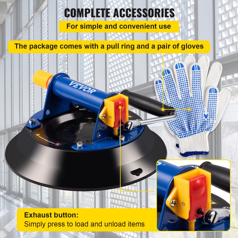 Heavy-Duty 10'' Vacuum Suction Cup for Moving Large Glass and Tiles, 275lbs Capacity