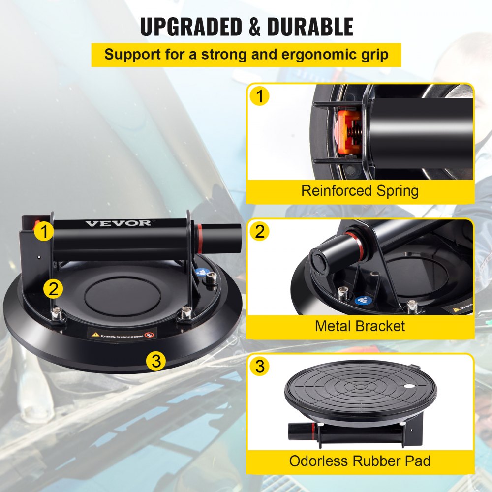 Heavy-Duty 9'' Vacuum Suction Cup for Lifting Glass, Granite, and Tiles with 275lbs Capacity