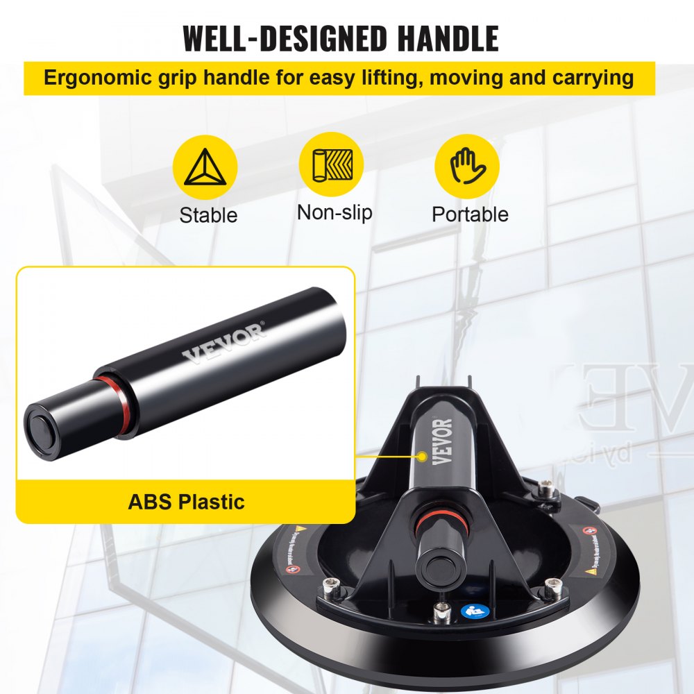 Heavy-Duty 9'' Vacuum Suction Cup for Lifting Glass, Granite, and Tiles with 275lbs Capacity