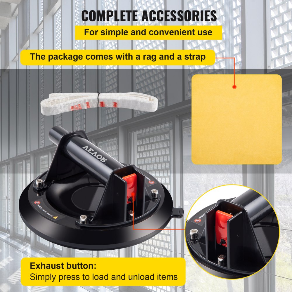 Heavy-Duty 9'' Vacuum Suction Cup for Lifting Glass, Granite, and Tiles with 275lbs Capacity
