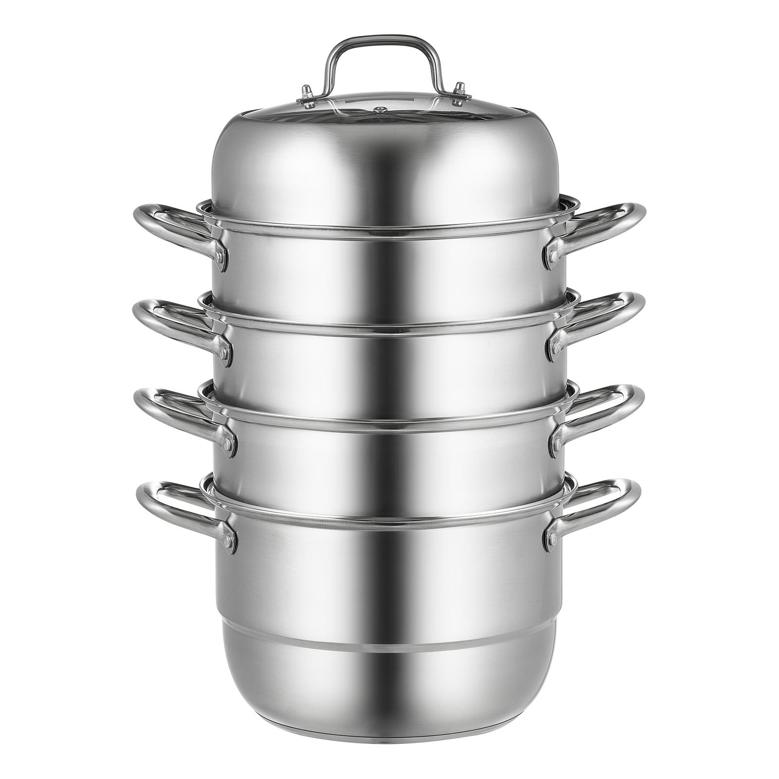 5-Tier Stainless Steel Steamer Pot Set, 11in/28cm with 8.5QT Stock Pot, 3 Steamers & 2 Trays for Gas & Electric Stoves, Space-Saving Design