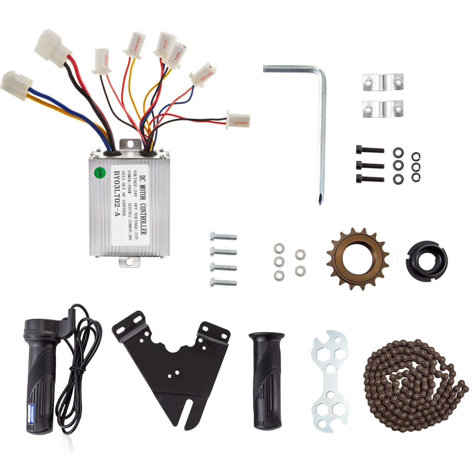 Electric Bicycle Conversion Kit: 250W 24V Geared Motor, 2700RPM, 14.3A with Twist Kit, Dual-Direction, Speed Controller for E-Bike & Scooter