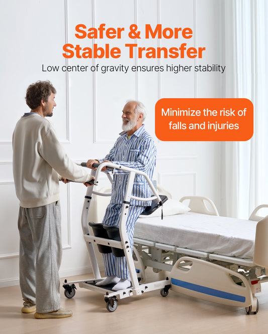Sit-to-Stand Transfer Chair for Seniors & Disabled with Adjustable Knee Pads, PU Seat, Lockable Wheels - 400 lbs Capacity, Home Nursing Lift