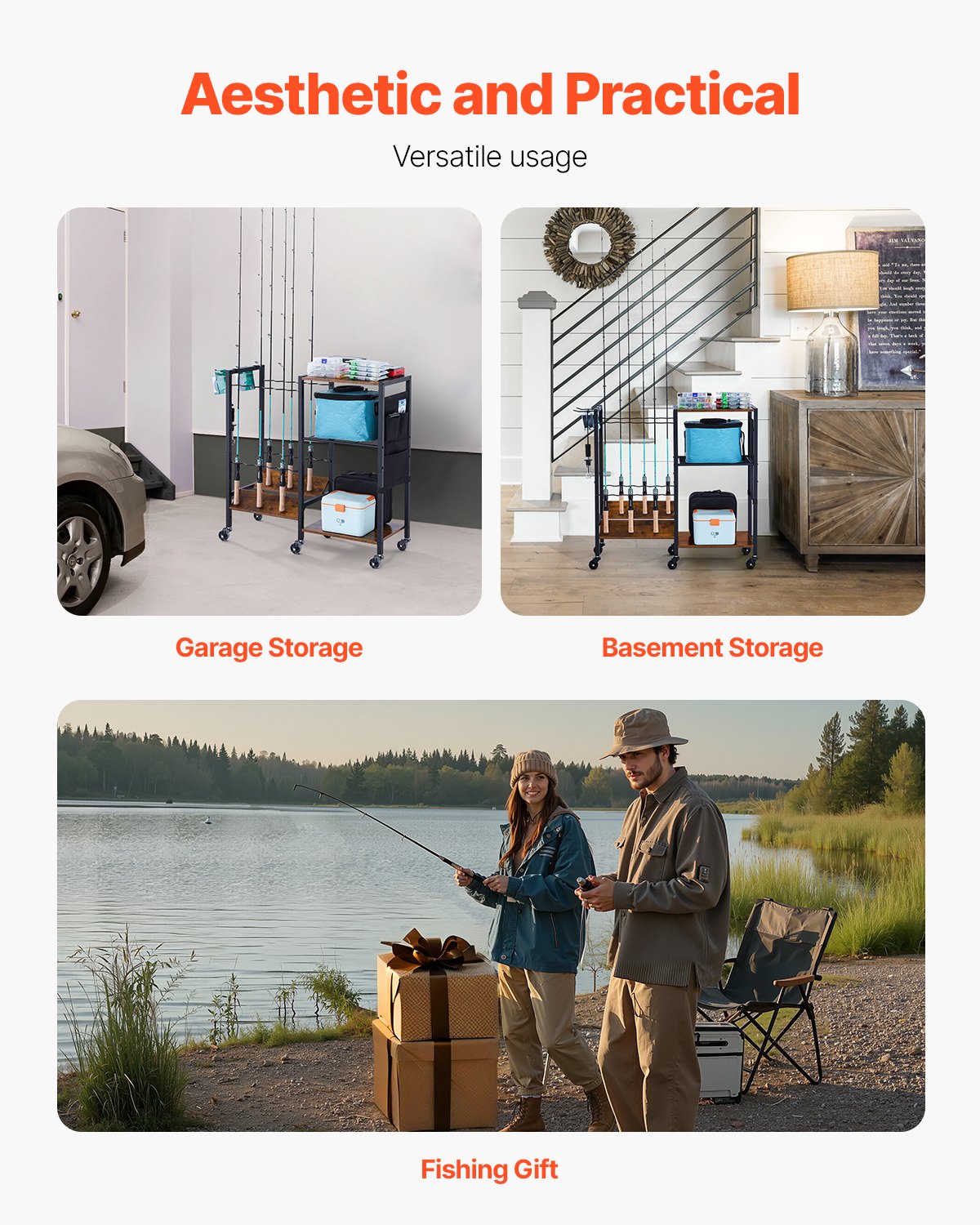 Mobile Fishing Rod Holder Cart with Wheels for 12 Rods - Garage and Indoor Fish Gear Organizer, Tackle Box Storage, Ideal Gift for Men