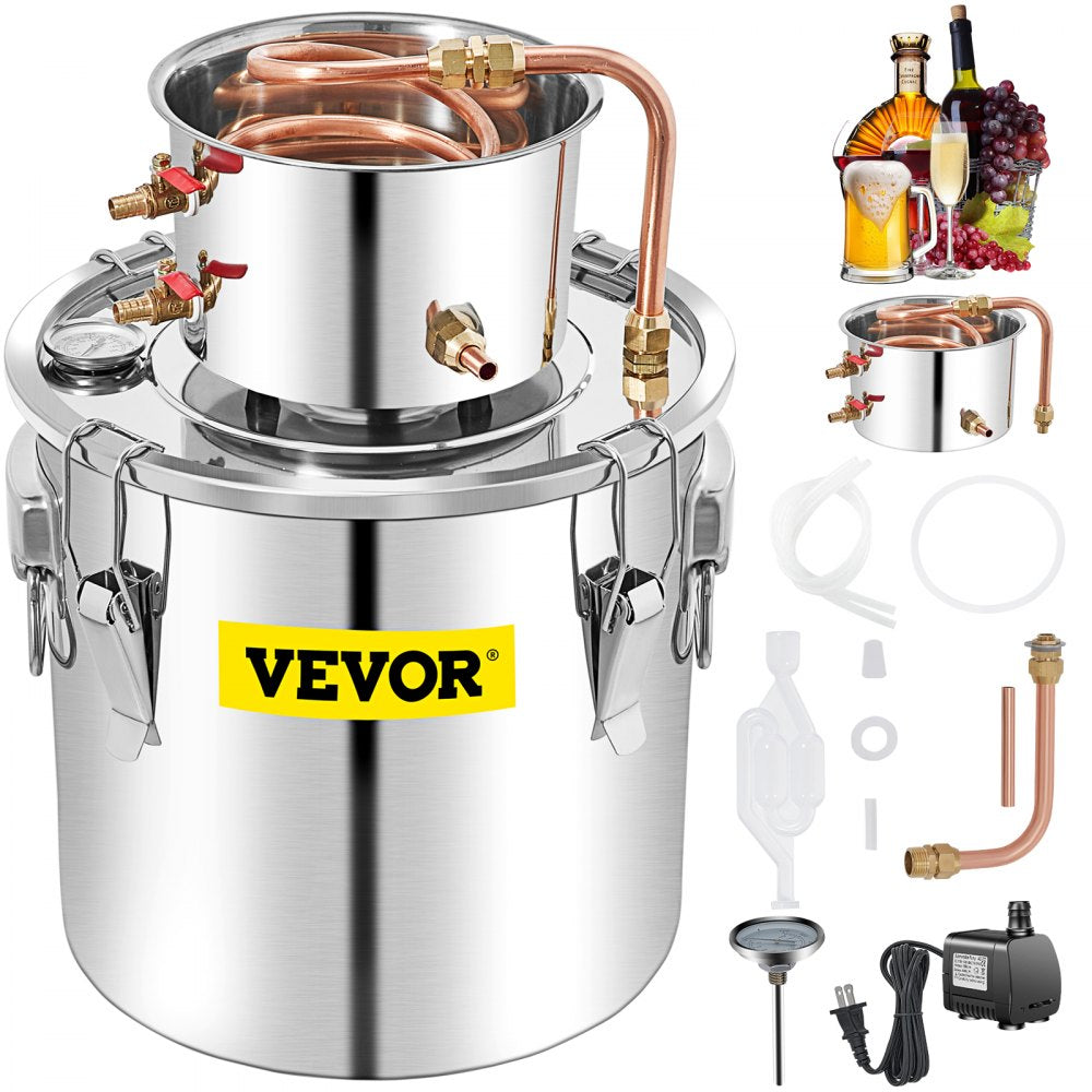 Large 13.2 Gallon Alcohol Distiller Kit with Copper Tube and Built-In Thermometer for Home Whiskey and Spirits Making, Includes Circulating Pump and Stainless Steel Construction