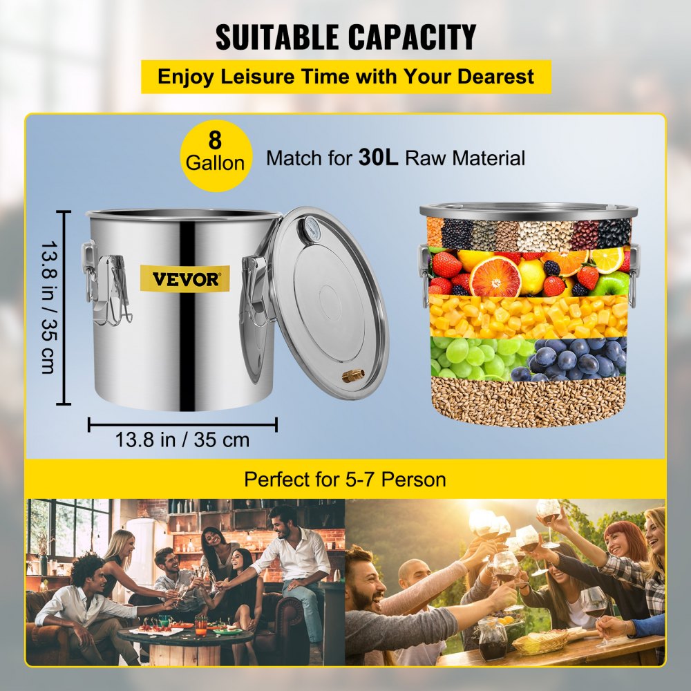 Large Capacity 38L Alcohol Distillery Kit with Copper Tube and Thermometer for Homemade Whiskey and Spirits, Includes Circulating Pump and Stainless Steel Components