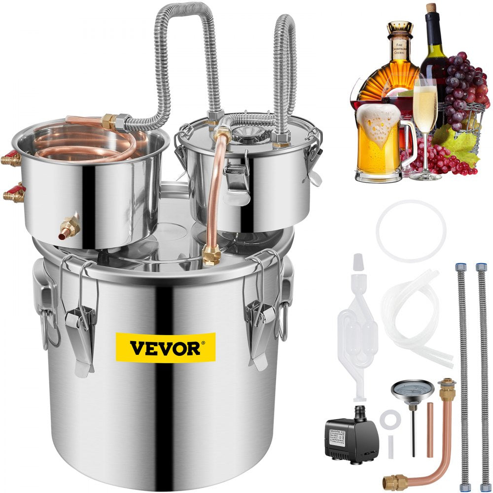 Stainless Steel Alcohol Distiller with Copper Tube and Pump for Home Brewing Whiskey, Wine, and Spirits