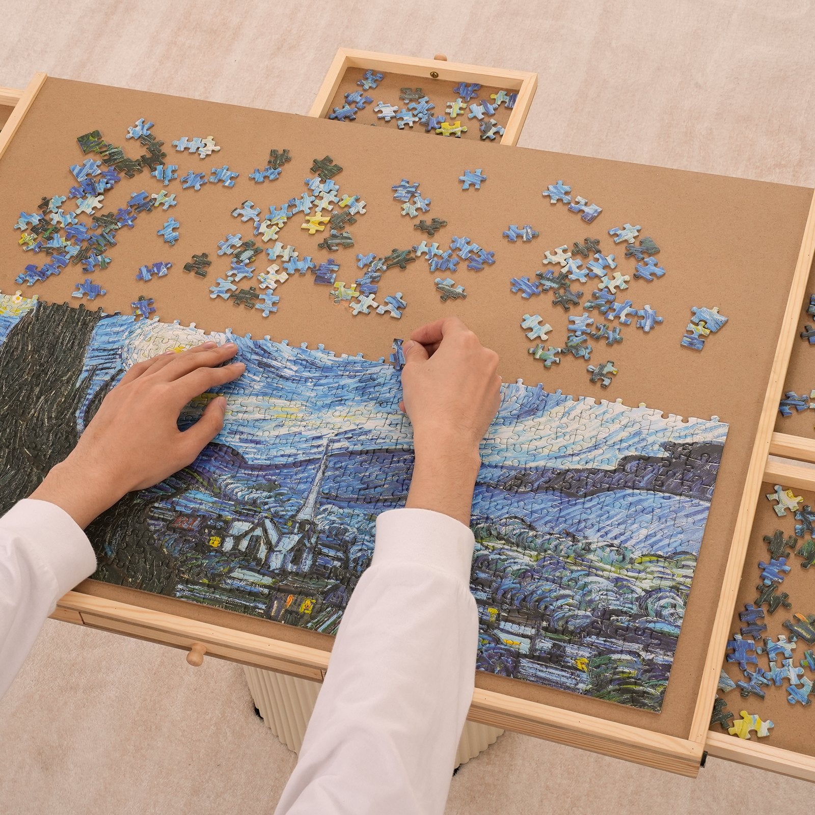 Rotating 1000 Piece Jigsaw Puzzle Board with Drawers & Cover, Premium Wooden Organizer for Adults, Portable Puzzle Storage Solution