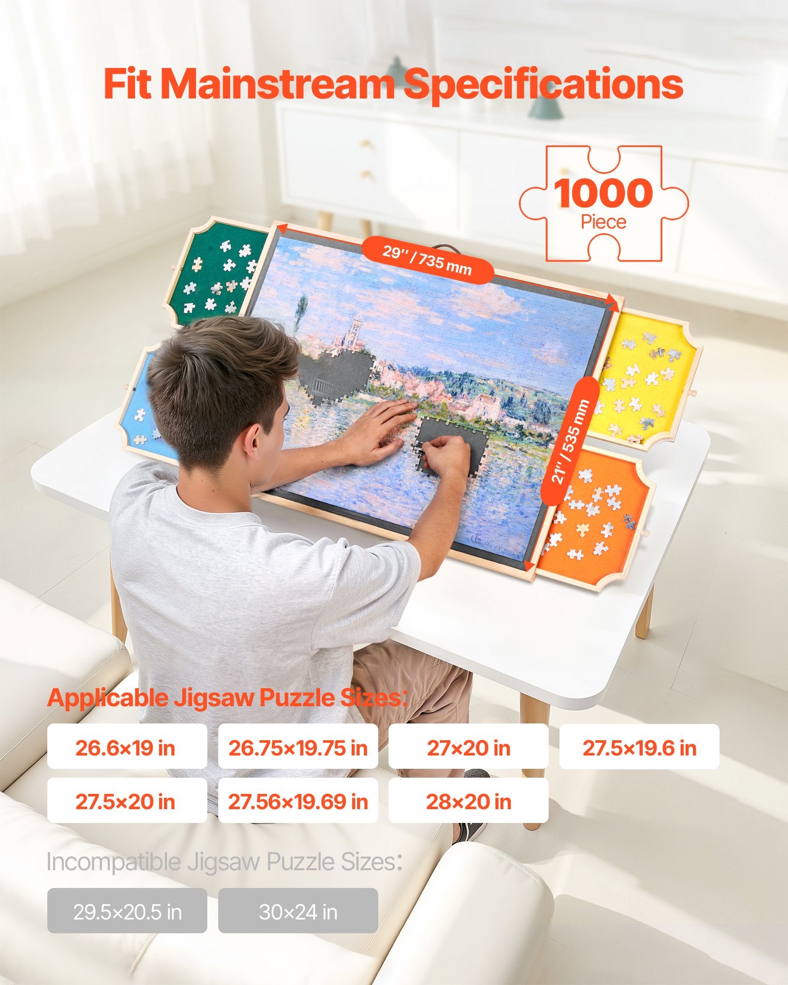 Elevate Your Puzzle Experience: 1000 Piece Board with Rotating Feature, Colorful Felt Drawers, Adjustable Angles, Perfect Gift for Mom
