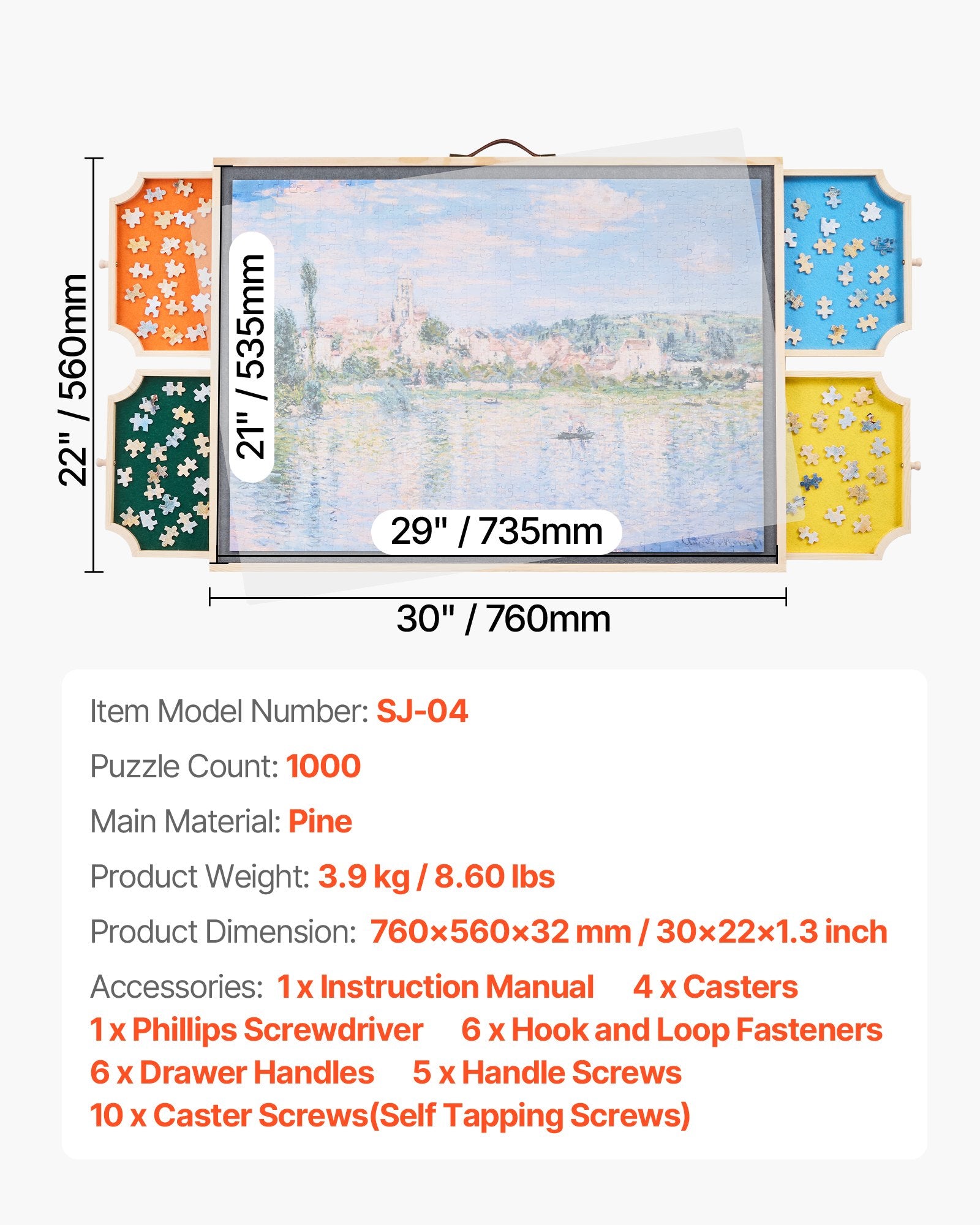 Elevate Your Puzzle Experience: 1000 Piece Board with Rotating Feature, Colorful Felt Drawers, Adjustable Angles, Perfect Gift for Mom