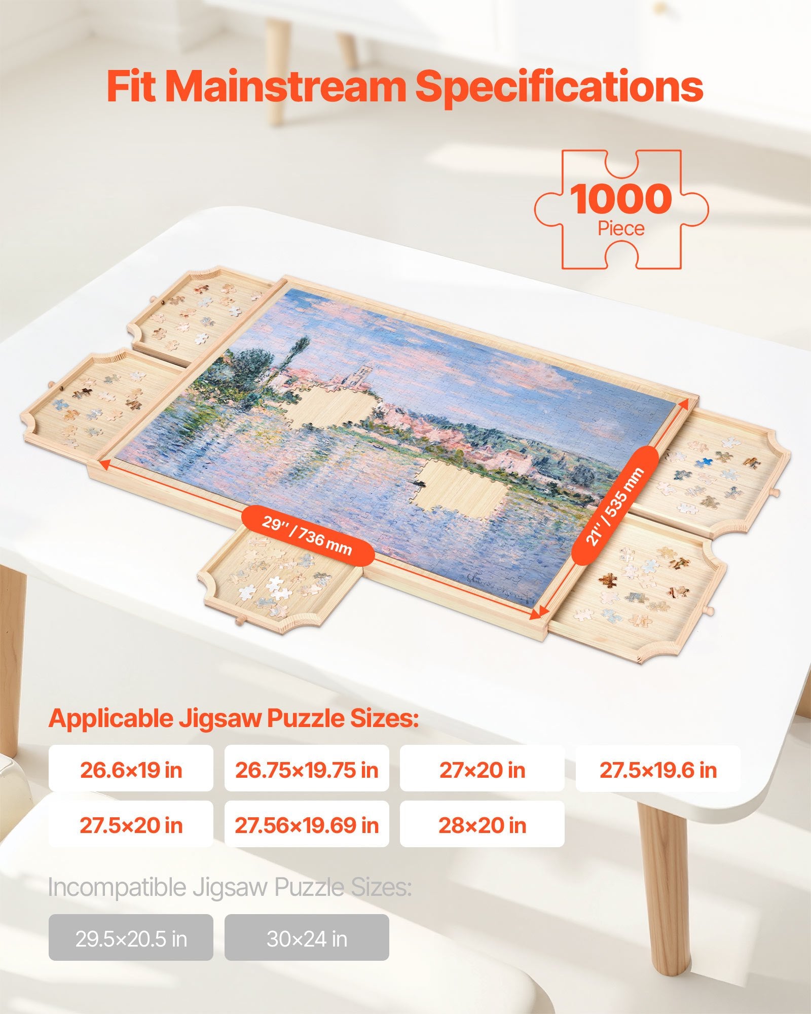 Portable 1000-Piece Jigsaw Puzzle Board with 5 Storage Drawers & Rotating Wooden Table, Perfect Gift & Organizer for Puzzle Enthusiasts