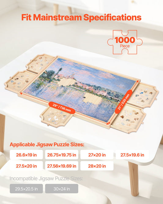 Portable 1000-Piece Jigsaw Puzzle Board with 5 Storage Drawers & Rotating Wooden Table, Perfect Gift & Organizer for Puzzle Enthusiasts