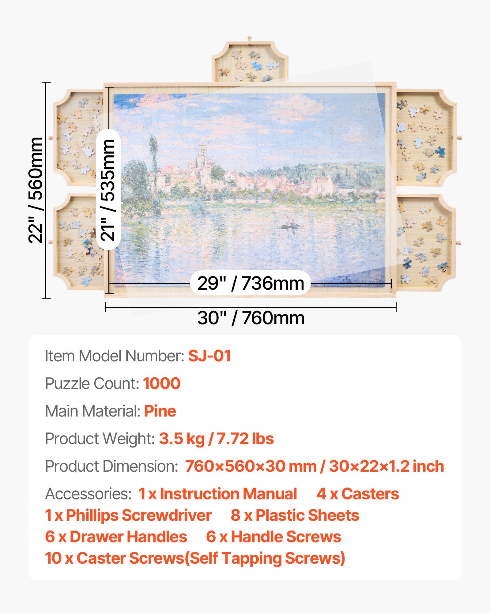 Portable 1000-Piece Jigsaw Puzzle Board with 5 Storage Drawers & Rotating Wooden Table, Perfect Gift & Organizer for Puzzle Enthusiasts