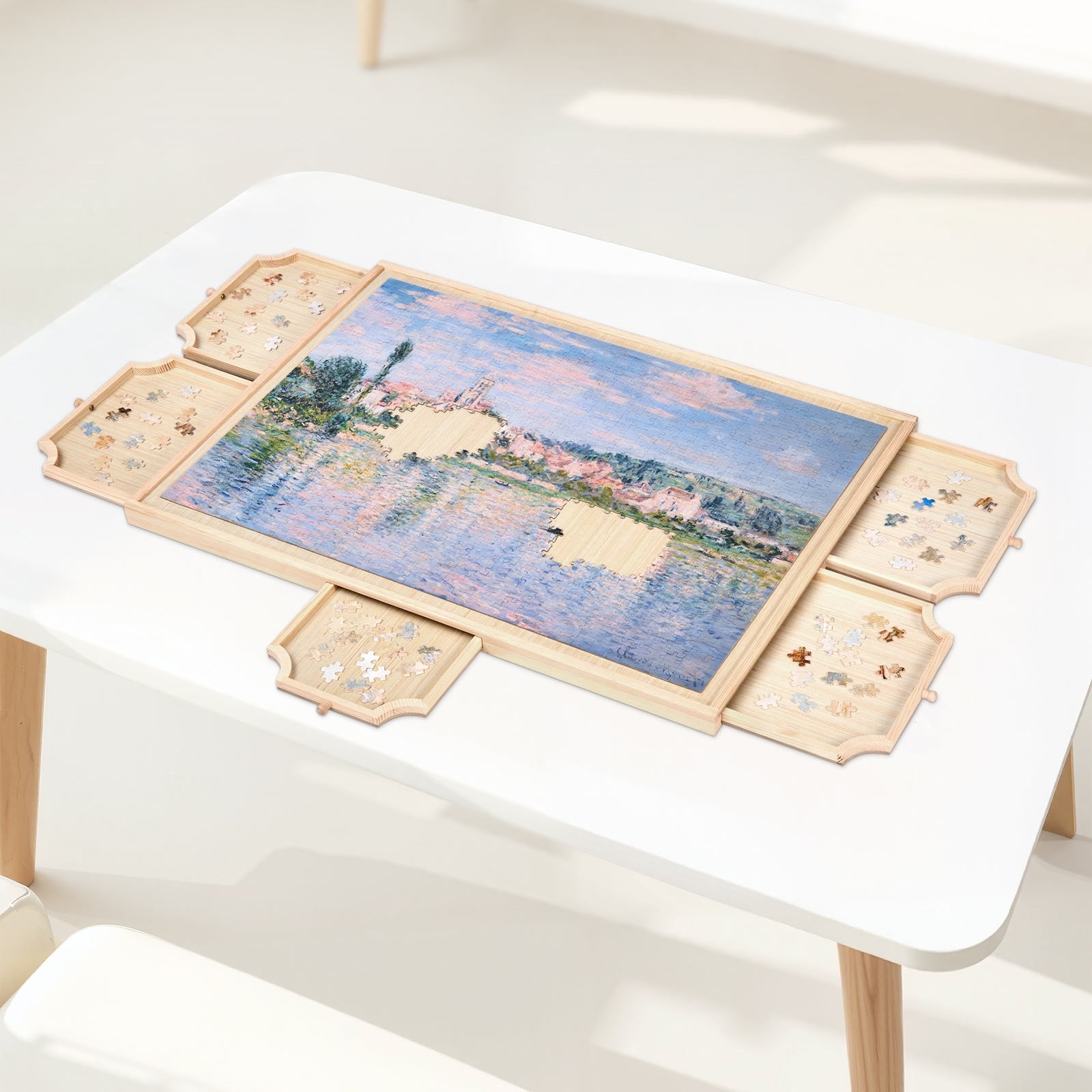 Portable 1000-Piece Jigsaw Puzzle Board with 5 Storage Drawers & Rotating Wooden Table, Perfect Gift & Organizer for Puzzle Enthusiasts