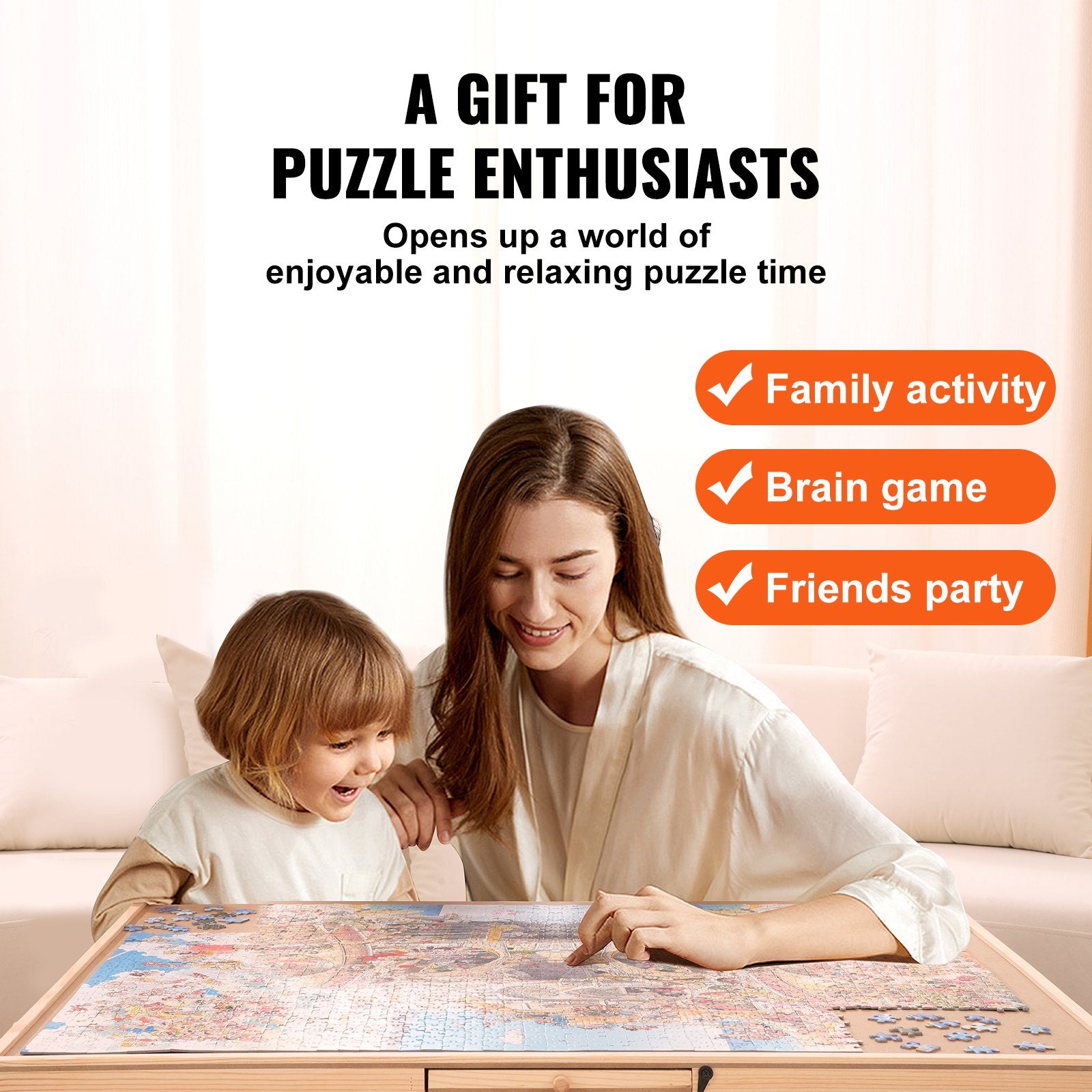 1500-Piece Rotating Puzzle Board with 6 Drawers & Cover, Portable Jigsaw Organizer, Ideal Gift for Puzzle Enthusiasts, Durable Wooden Storage System